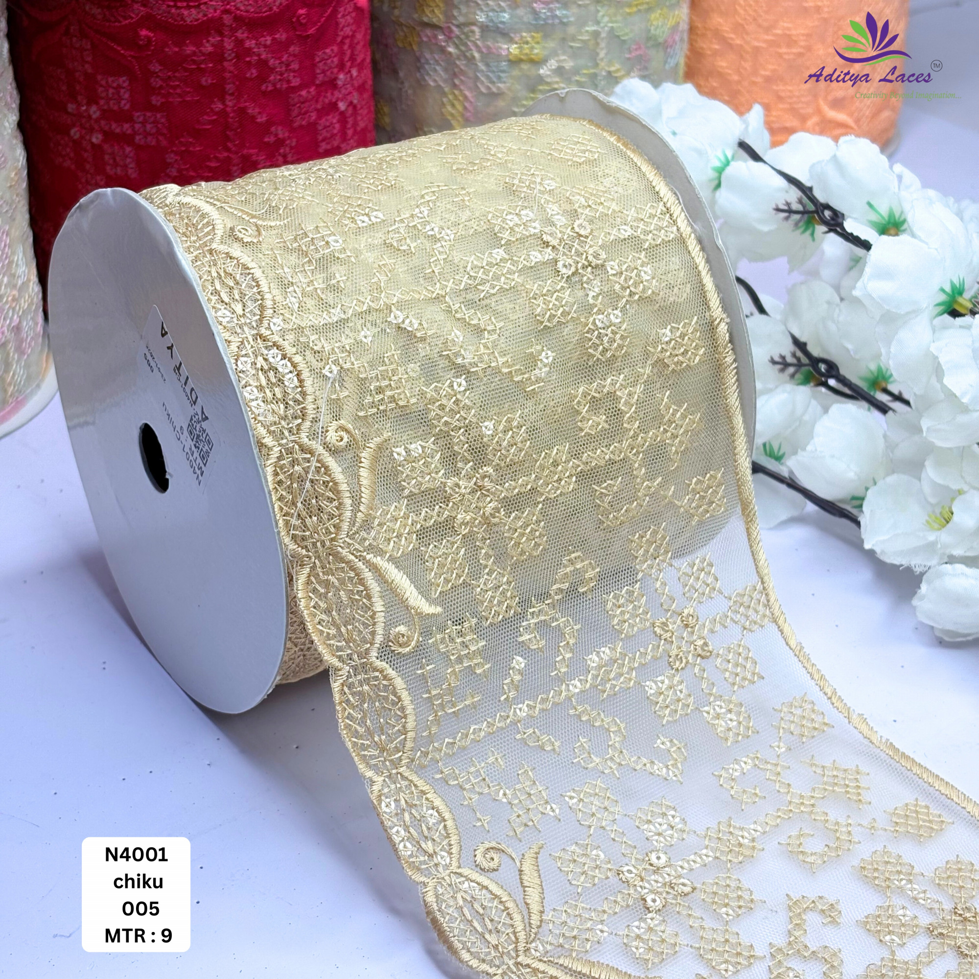 Fancy Embroidered Net Lace Border for Saree Bridal Wear