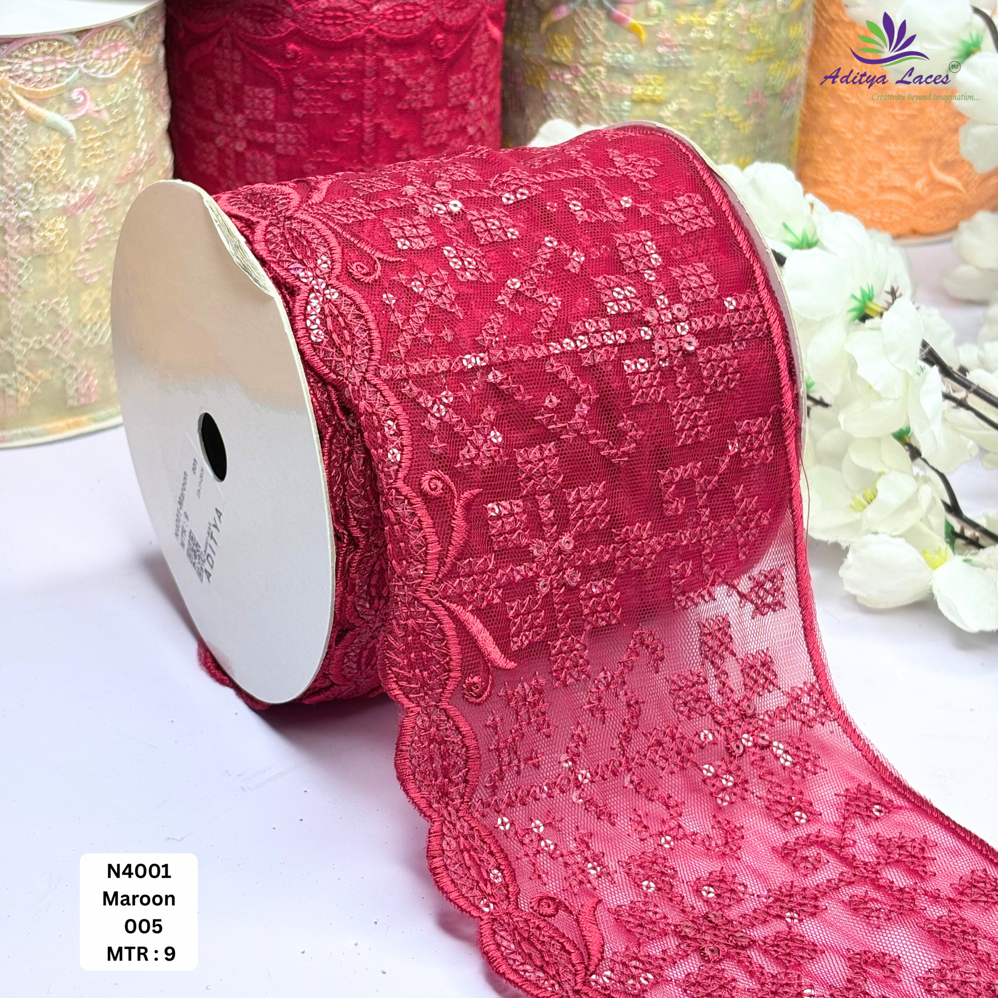 Fancy Embroidered Net Lace Border for Saree Bridal Wear