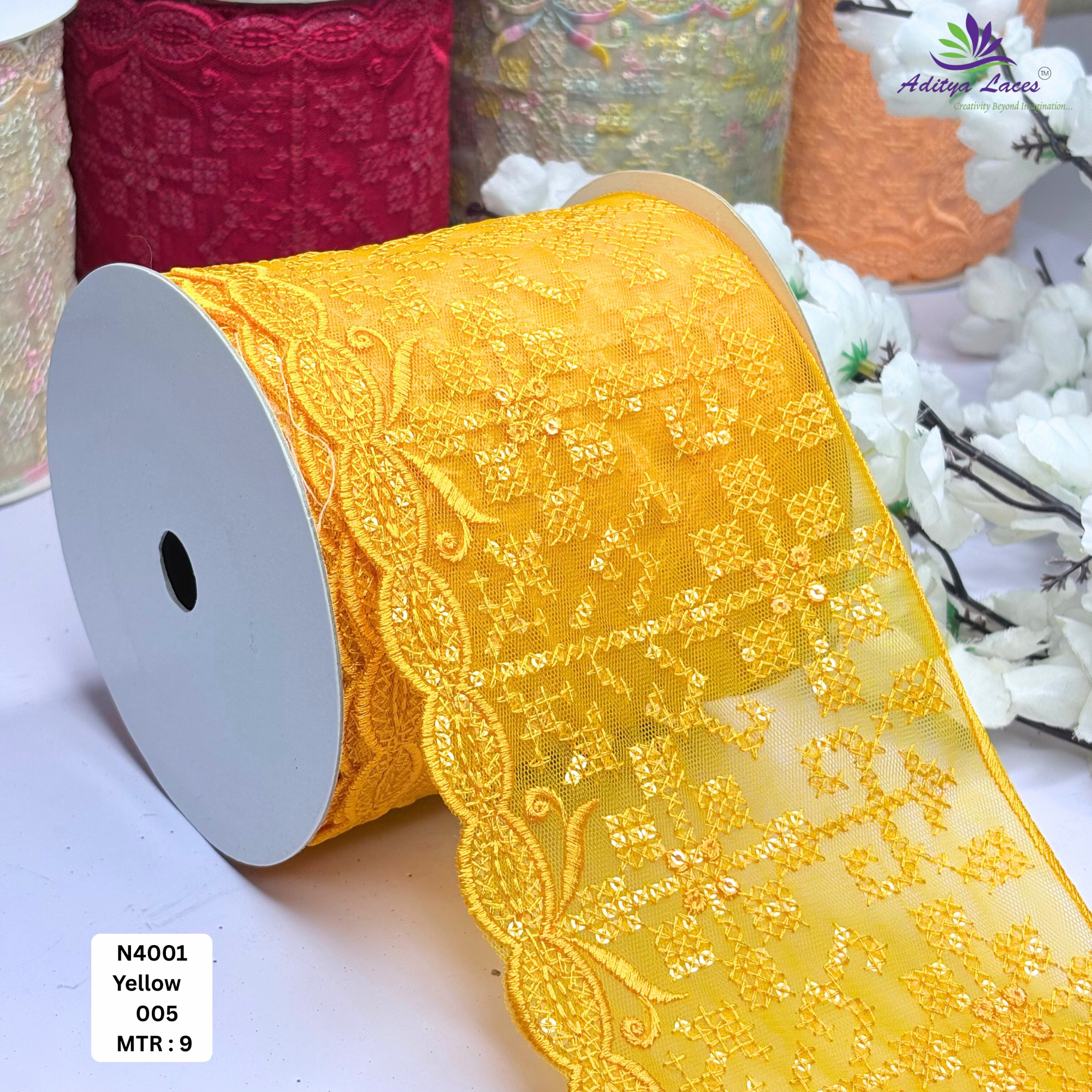 Fancy Embroidered Net Lace Border for Saree Bridal Wear