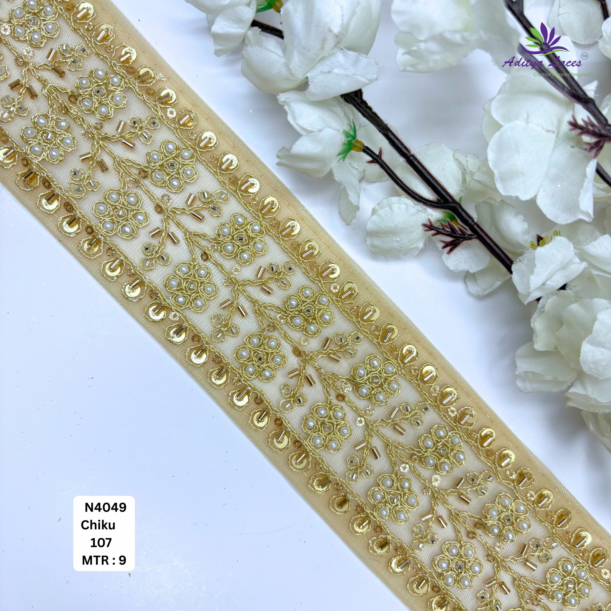 Handcrafted Decorative Pearl Lace Trim for Fashion Accessories