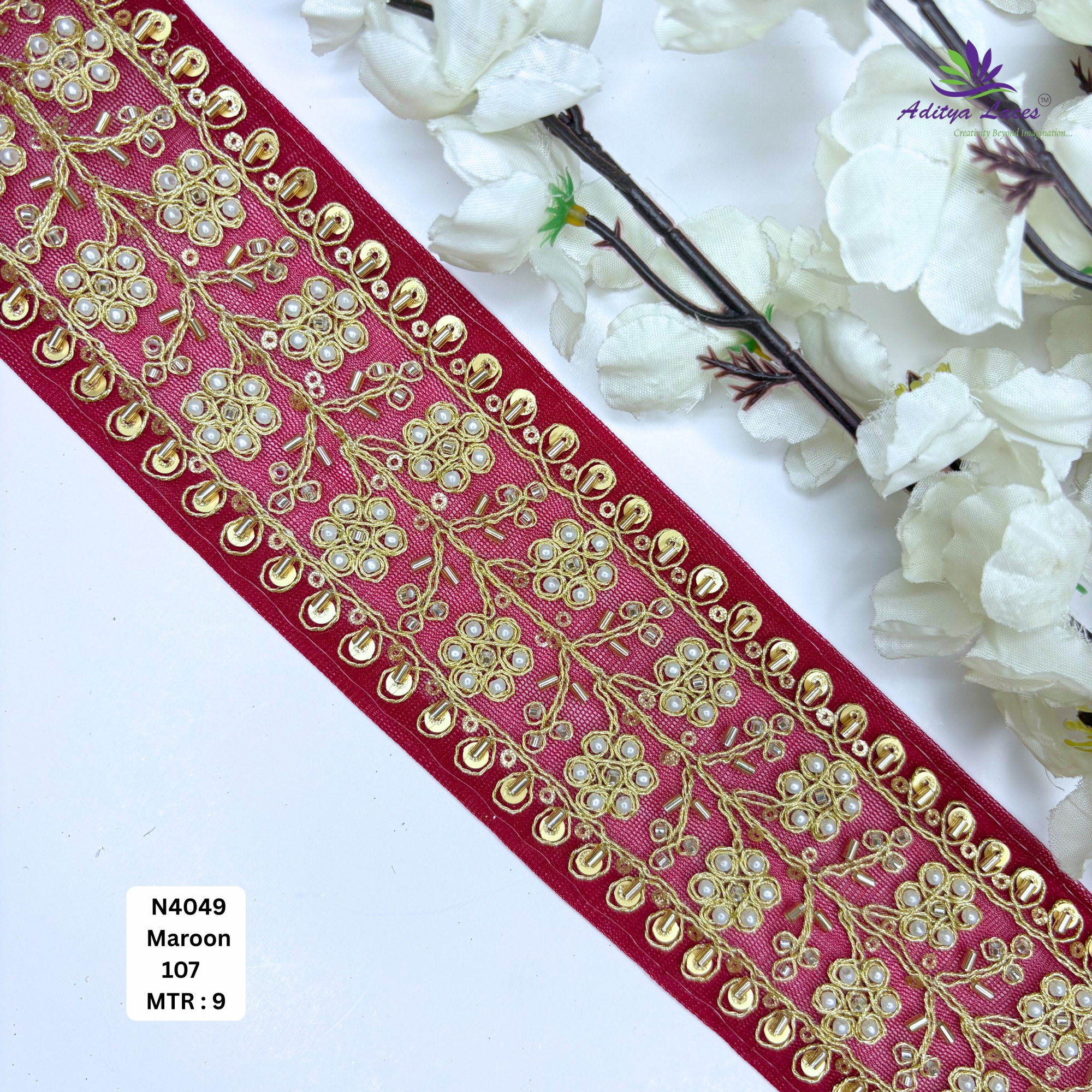 Handcrafted Decorative Pearl Lace Trim for Fashion Accessories