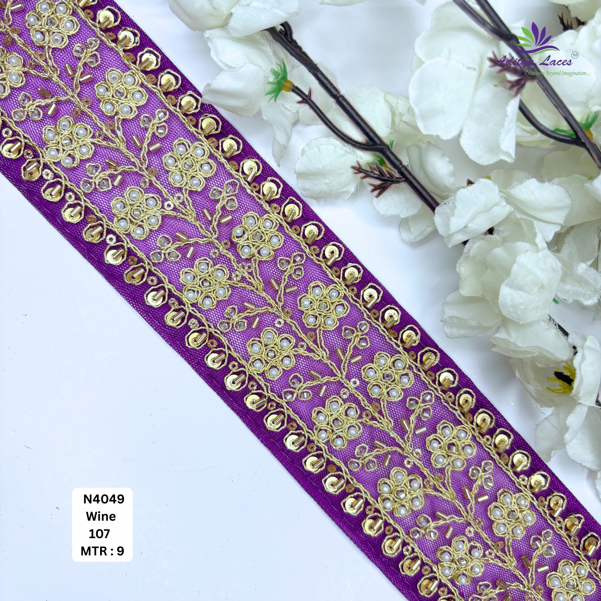 Handcrafted Decorative Pearl Lace Trim for Fashion Accessories