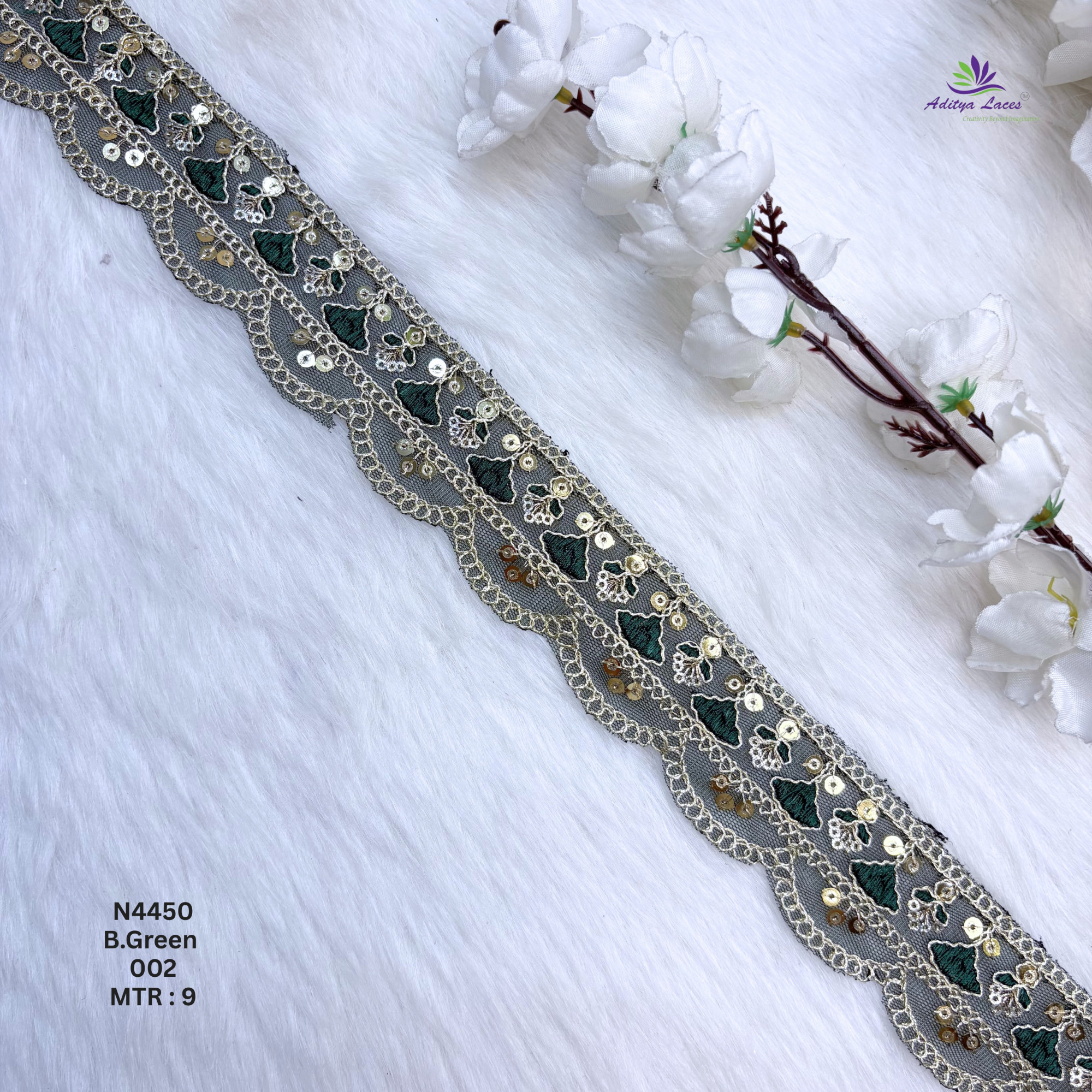 Premium Beaded Net Lace with Stone Embellishment Designer Saree Border Lace Bridal Ethnic Wear Lace Trim