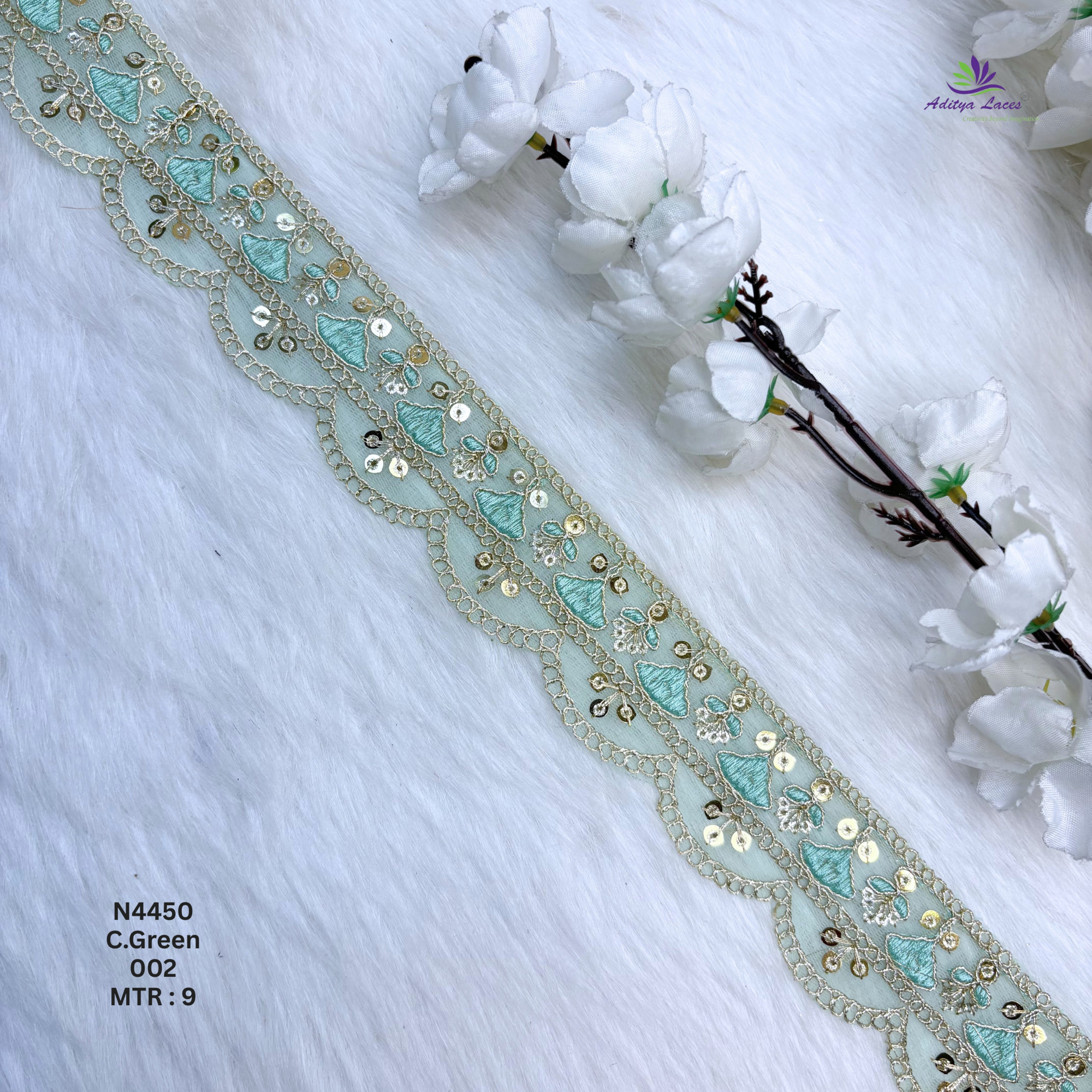 Premium Beaded Net Lace with Stone Embellishment Designer Saree Border Lace Bridal Ethnic Wear Lace Trim