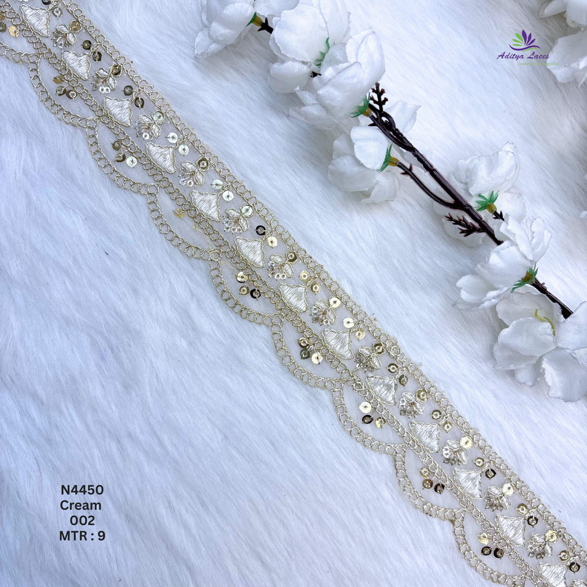 Premium Beaded Net Lace with Stone Embellishment Designer Saree Border Lace Bridal Ethnic Wear Lace Trim