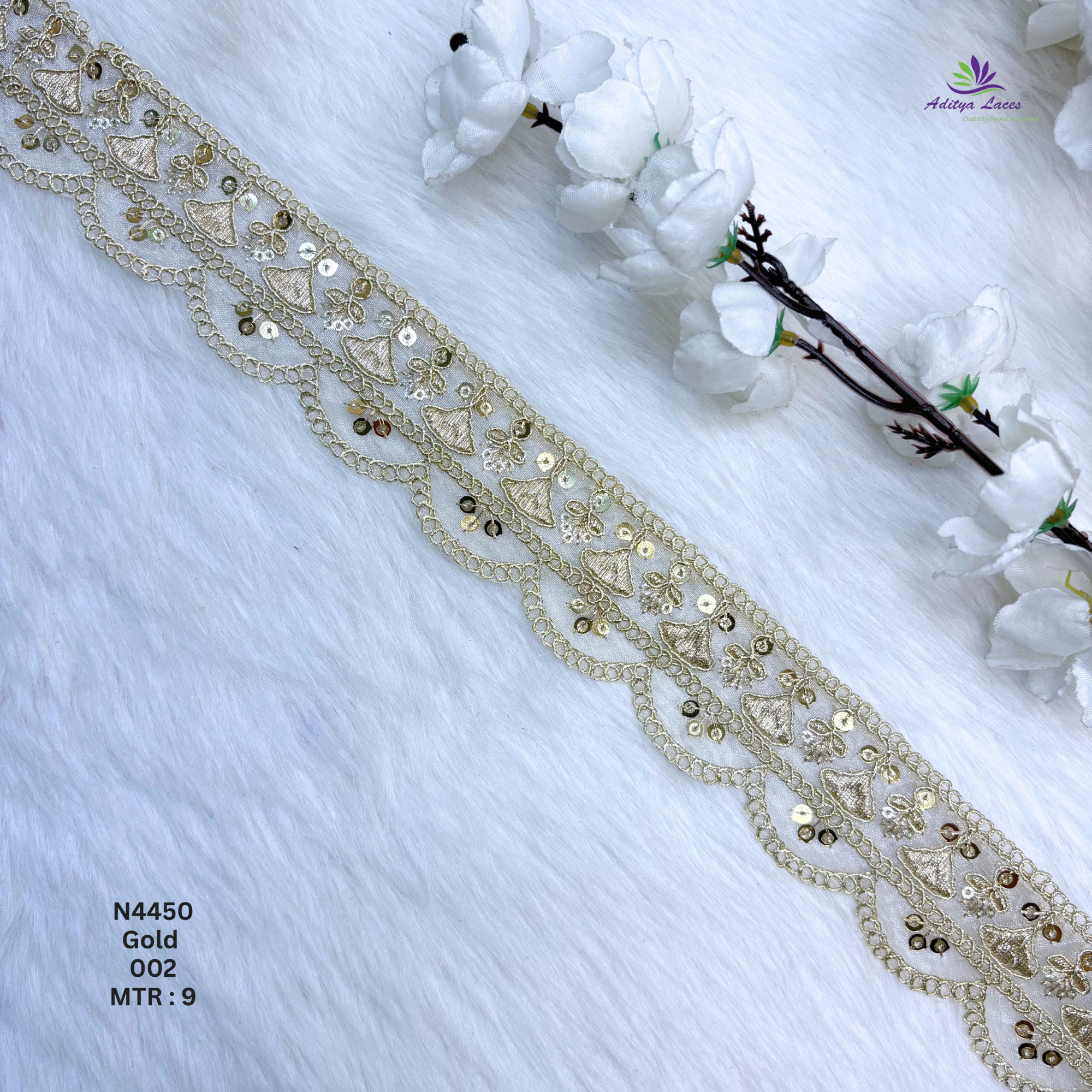 Premium Beaded Net Lace with Stone Embellishment Designer Saree Border Lace Bridal Ethnic Wear Lace Trim