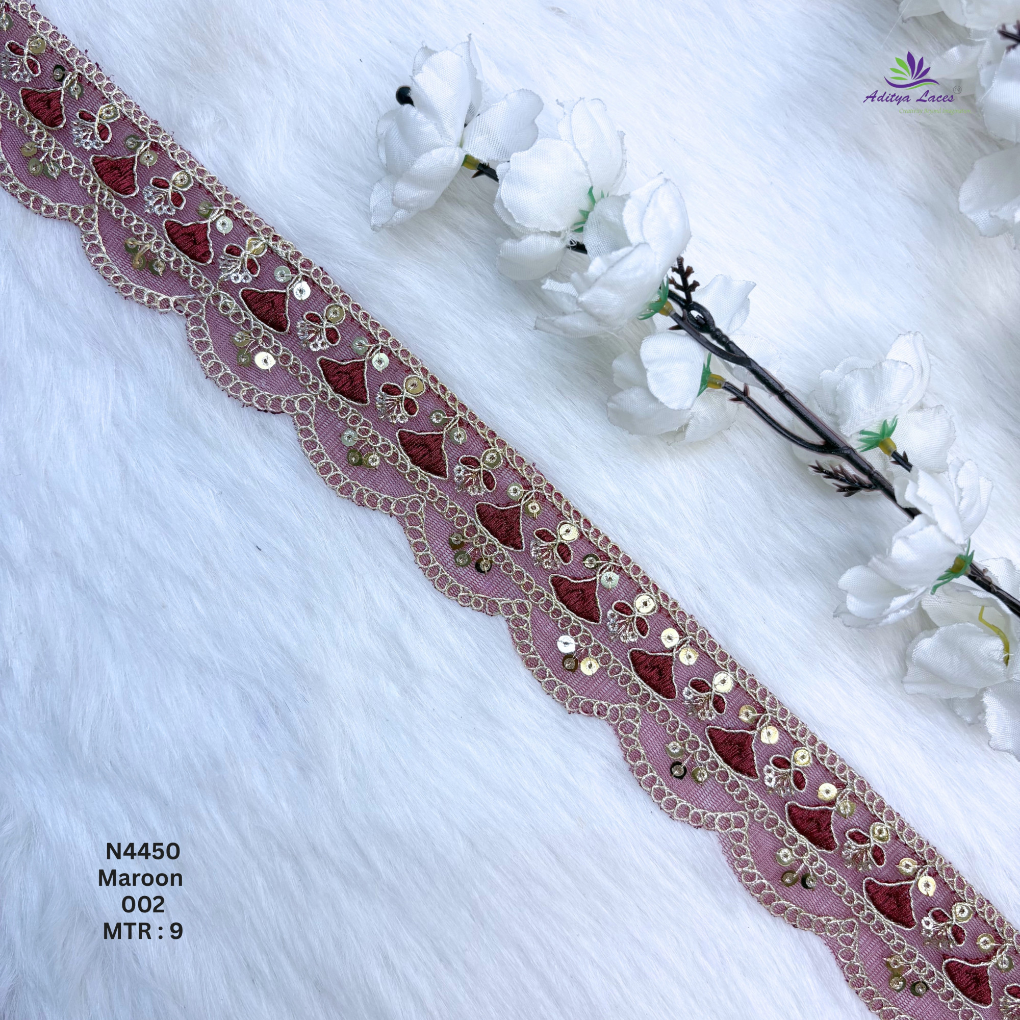 Premium Beaded Net Lace with Stone Embellishment Designer Saree Border Lace Bridal Ethnic Wear Lace Trim