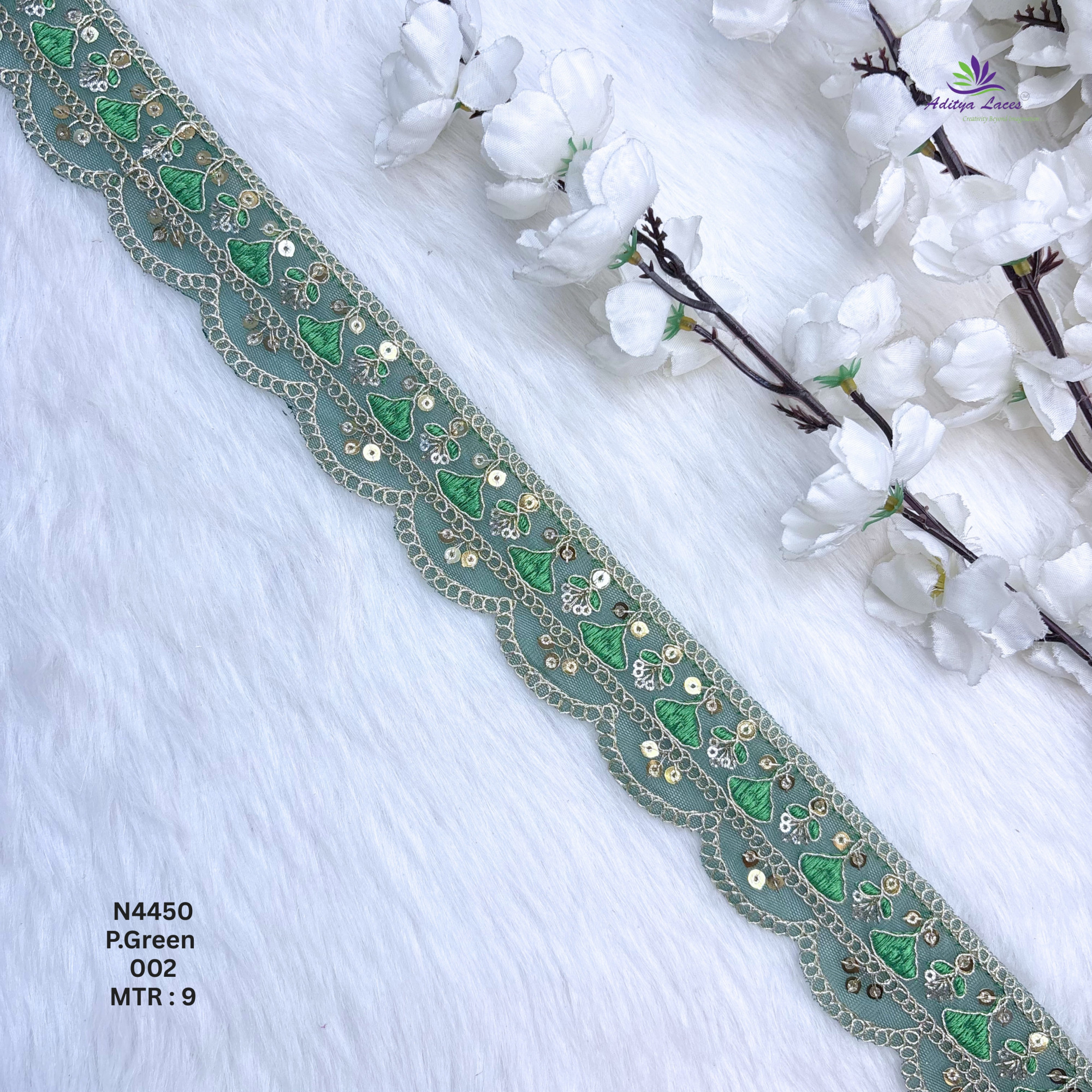 Premium Beaded Net Lace with Stone Embellishment Designer Saree Border Lace Bridal Ethnic Wear Lace Trim