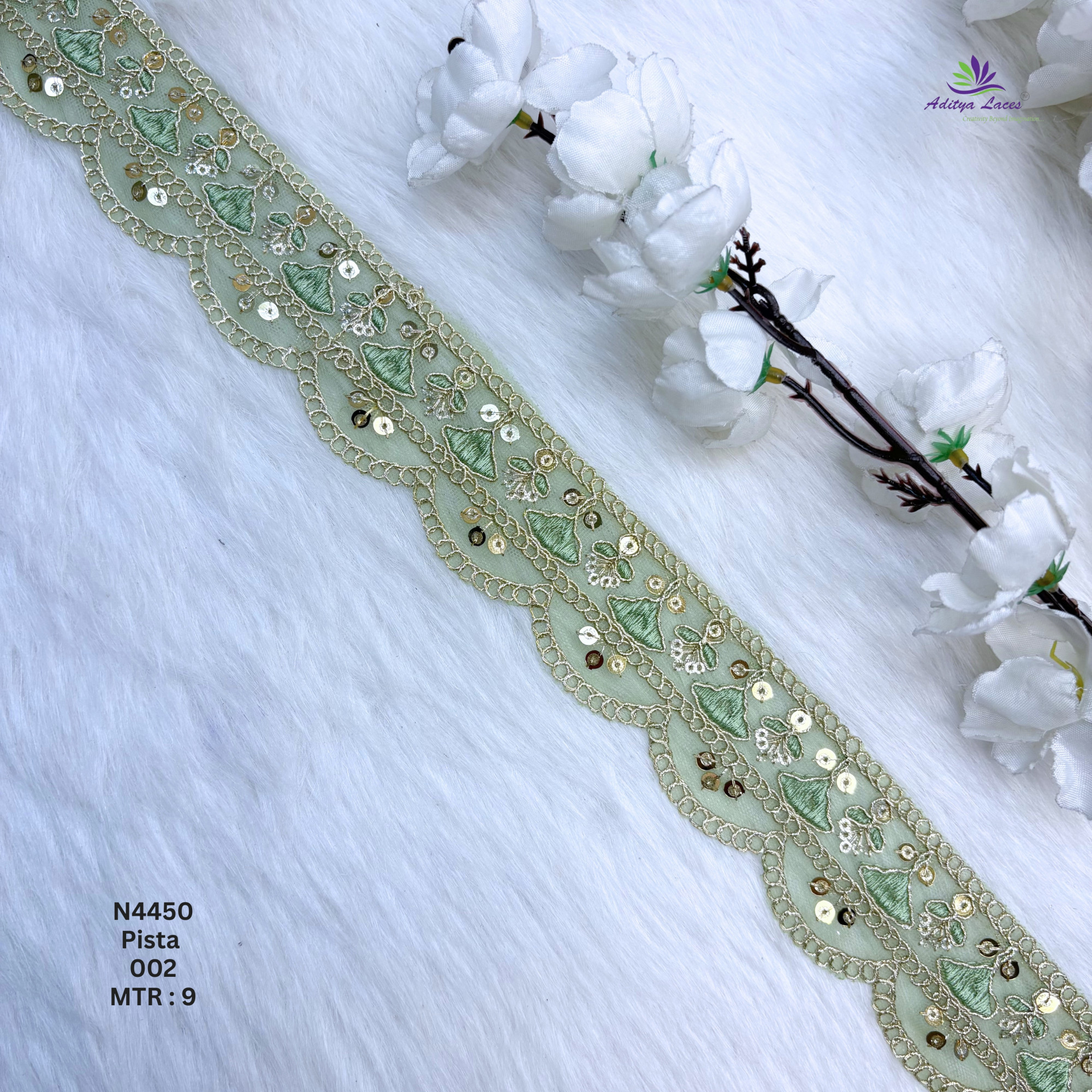 Premium Beaded Net Lace with Stone Embellishment Designer Saree Border Lace Bridal Ethnic Wear Lace Trim