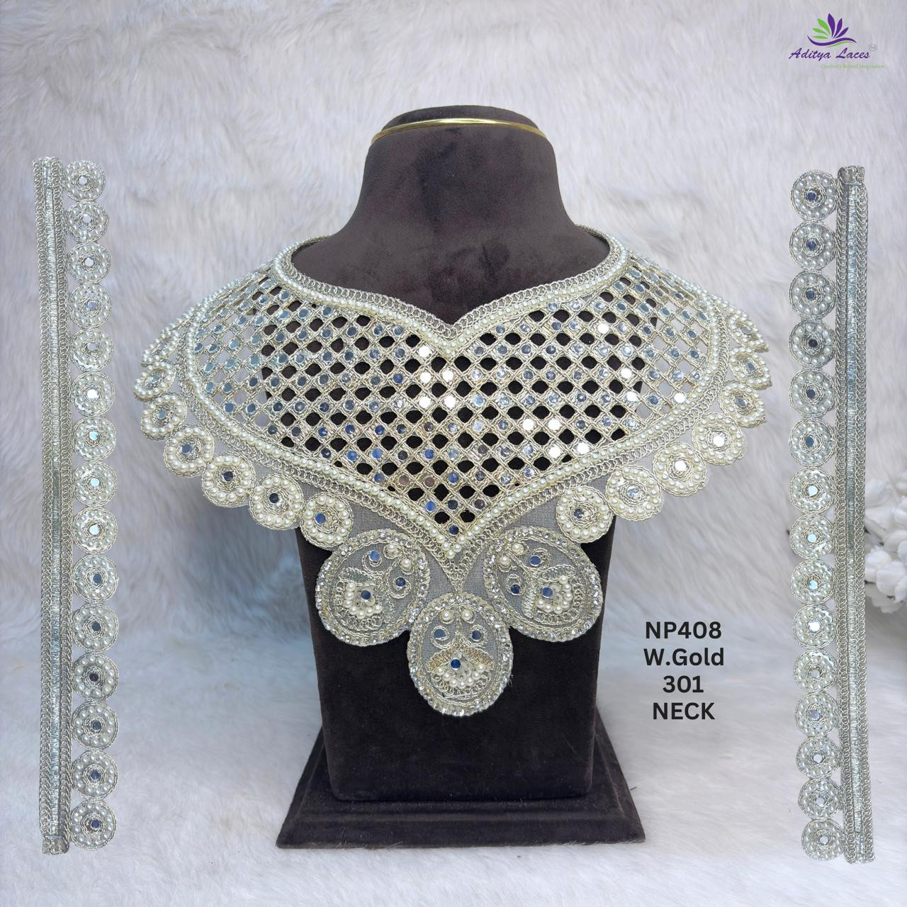 Designer Heavy Pearl Beaded Mesh Neck Patch with Pendants Side Panels for Saree Blouse Bridal Wear