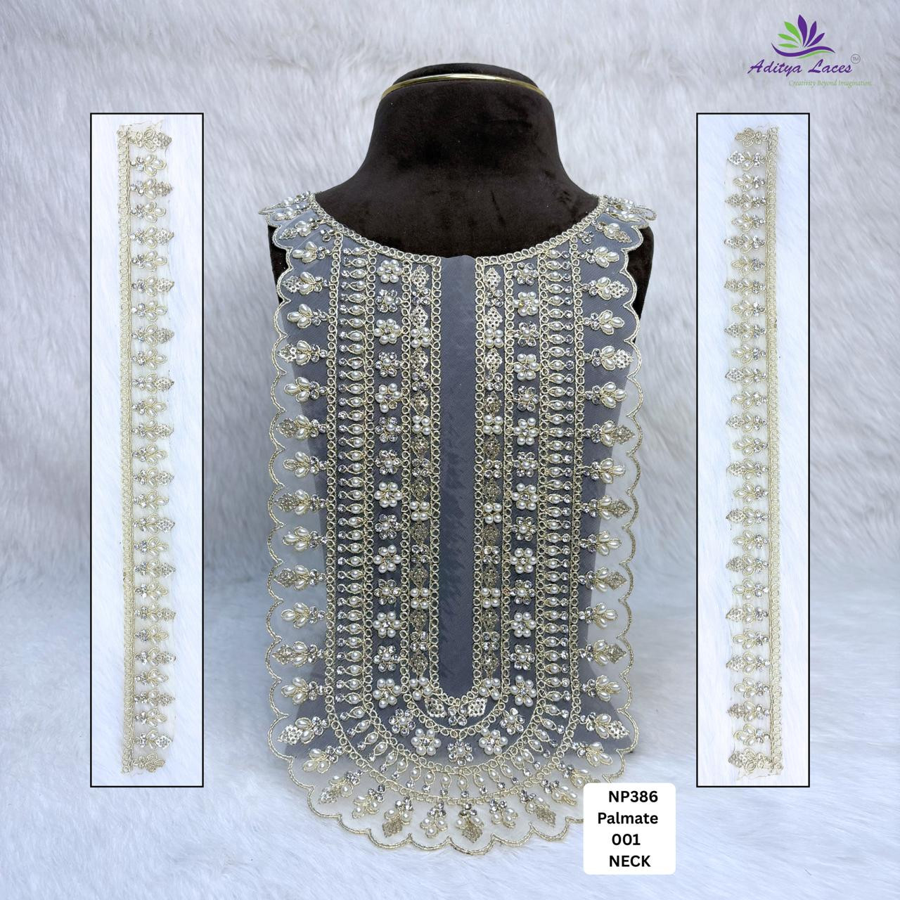 Designer Embroidered Neck Lace Patch for Kurtis Blouses Heavy Beaded Mandarin Collar Placket Trim Set Bridal Ethnic Fashion Accessories