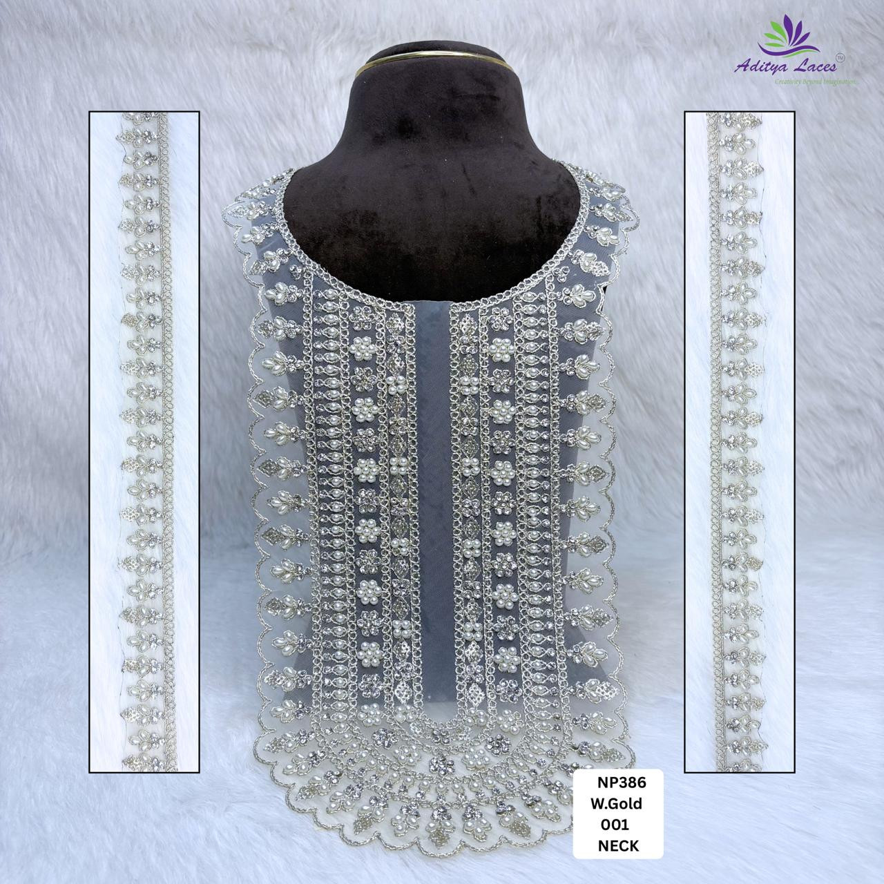 Designer Embroidered Neck Lace Patch for Kurtis Blouses Heavy Beaded Mandarin Collar Placket Trim Set Bridal Ethnic Fashion Accessories