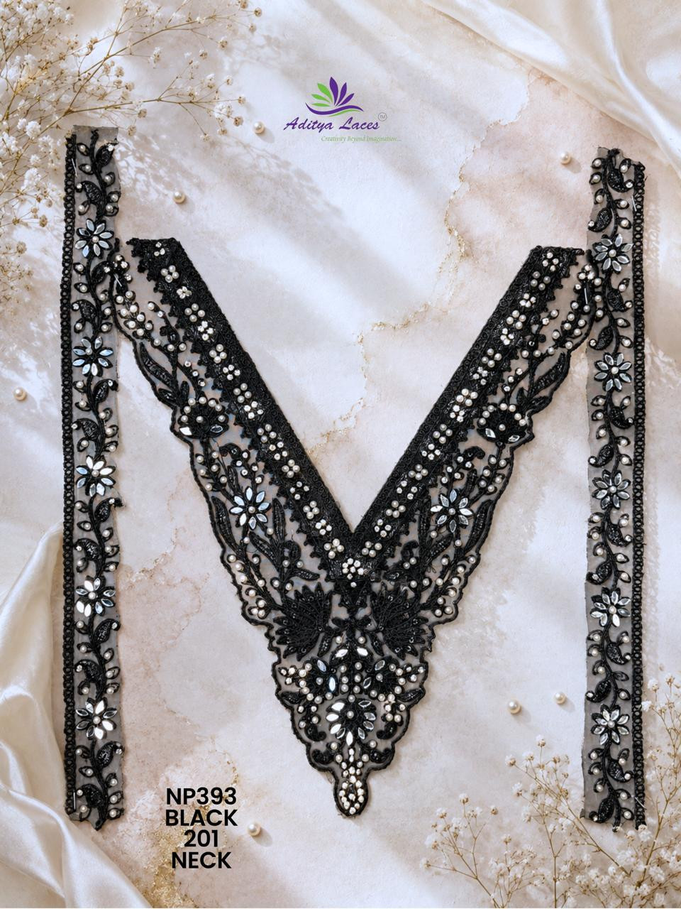 Premium V Shape Gold Palmate Neck Lace Patch with Beads Stones Floral Embroidery Designer Bridal Neckline Trim Garment Accessories