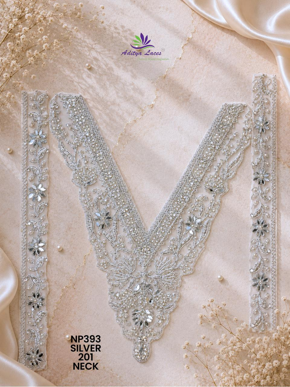 Premium V Shape Gold Palmate Neck Lace Patch with Beads Stones Floral Embroidery Designer Bridal Neckline Trim Garment Accessories
