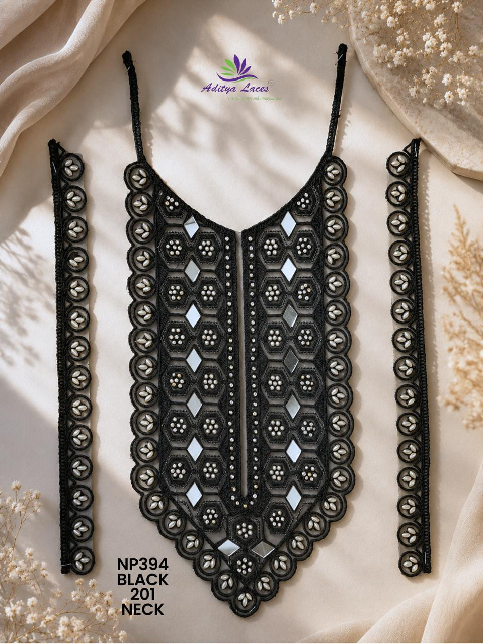Silver Beaded Embroidered Neck Lace Trim with Floral Filigree Bridal Ethnic Fashion NECK