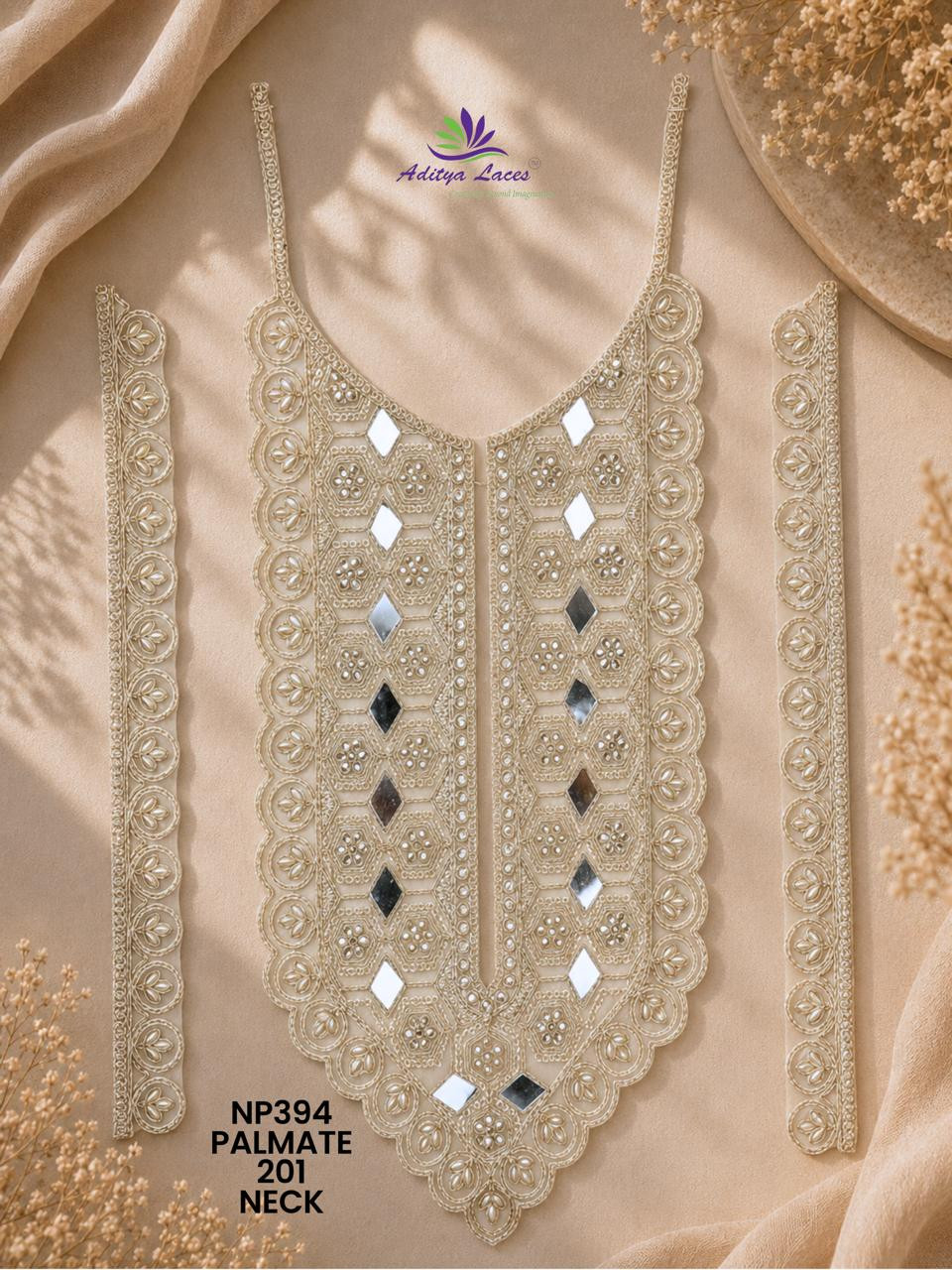 Silver Beaded Embroidered Neck Lace Trim with Floral Filigree Bridal Ethnic Fashion NECK