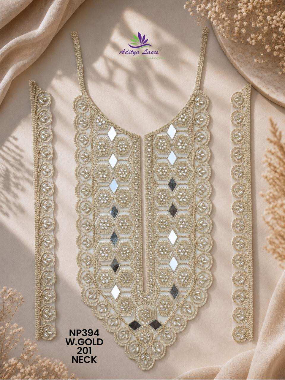 Silver Beaded Embroidered Neck Lace Trim with Floral Filigree Bridal Ethnic Fashion NECK