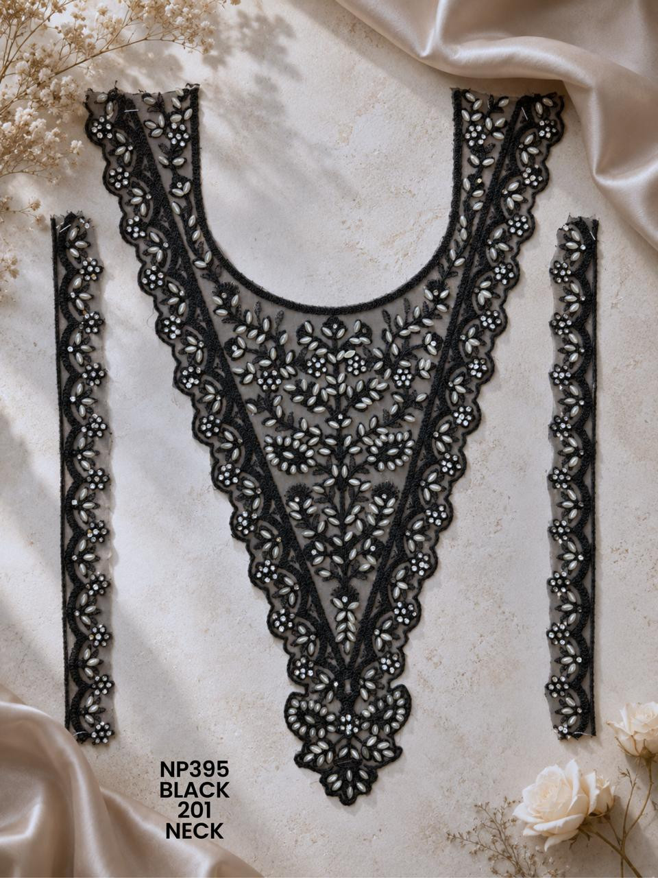 Premium U-V Shape Gold Palmate Neck Lace Patch with Beads Pearls Embroidery Designer Bridal Neckline Trim Garment Accessories
