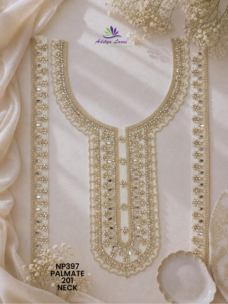 Palmate Beaded Embroidered Neck Lace Trim for Bridal Ethnic Fashion NECK