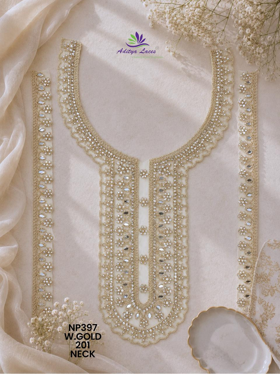 Palmate Beaded Embroidered Neck Lace Trim for Bridal Ethnic Fashion NECK