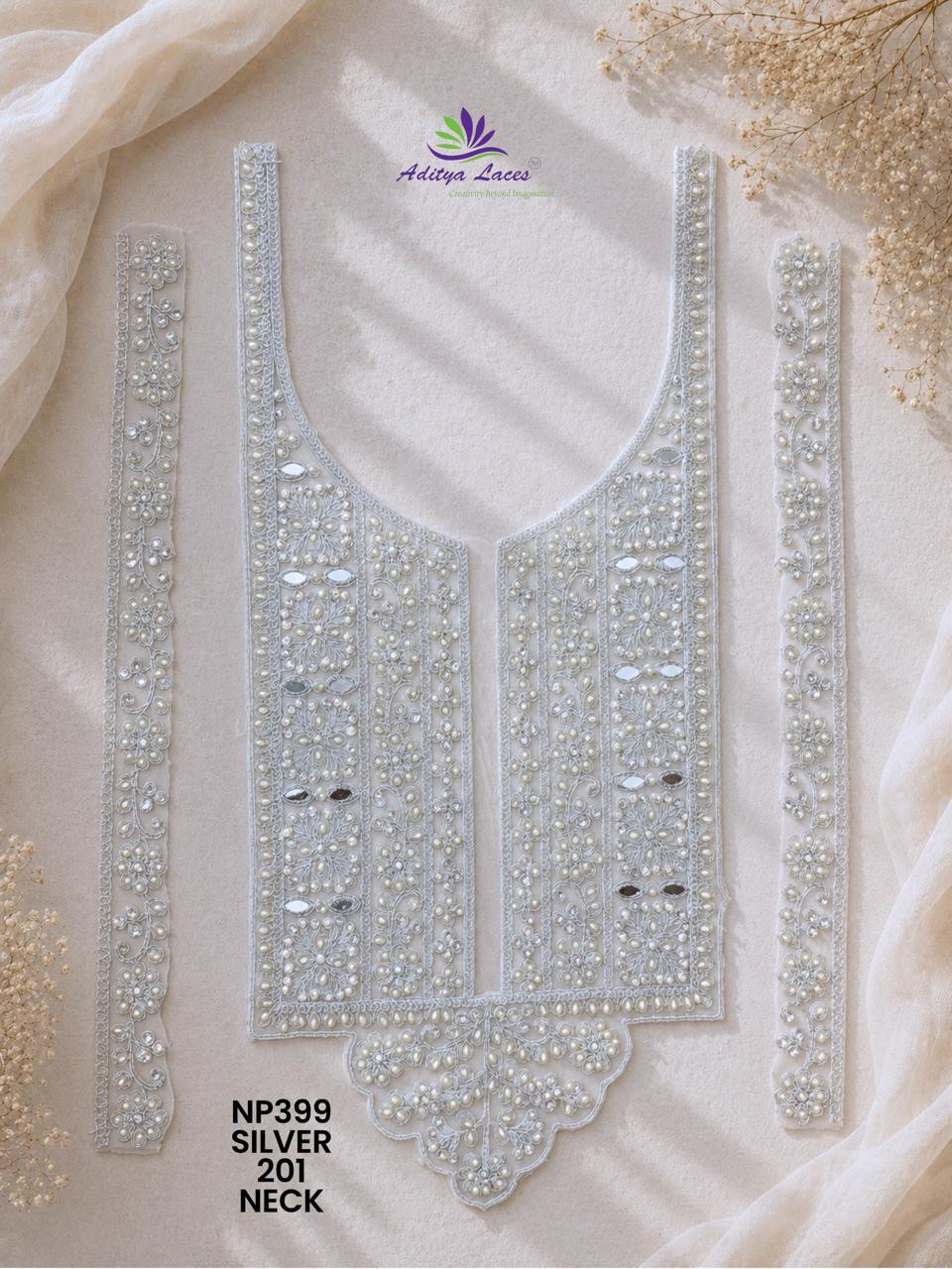U Shape Gold Palmate Neck Lace Patch NP399 with Pearl Beads Mirror Stone Work Designer Bridal Neckline Trim Garment Accessories