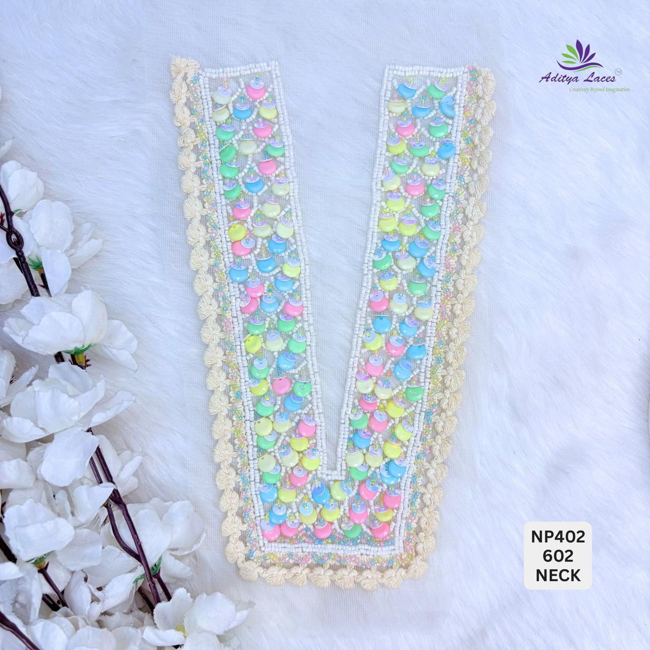 Premium Designer Neck Lace Patch with Multicolor Beads Sequins Bridal Neckline Embroidery Trim Garment Accessories