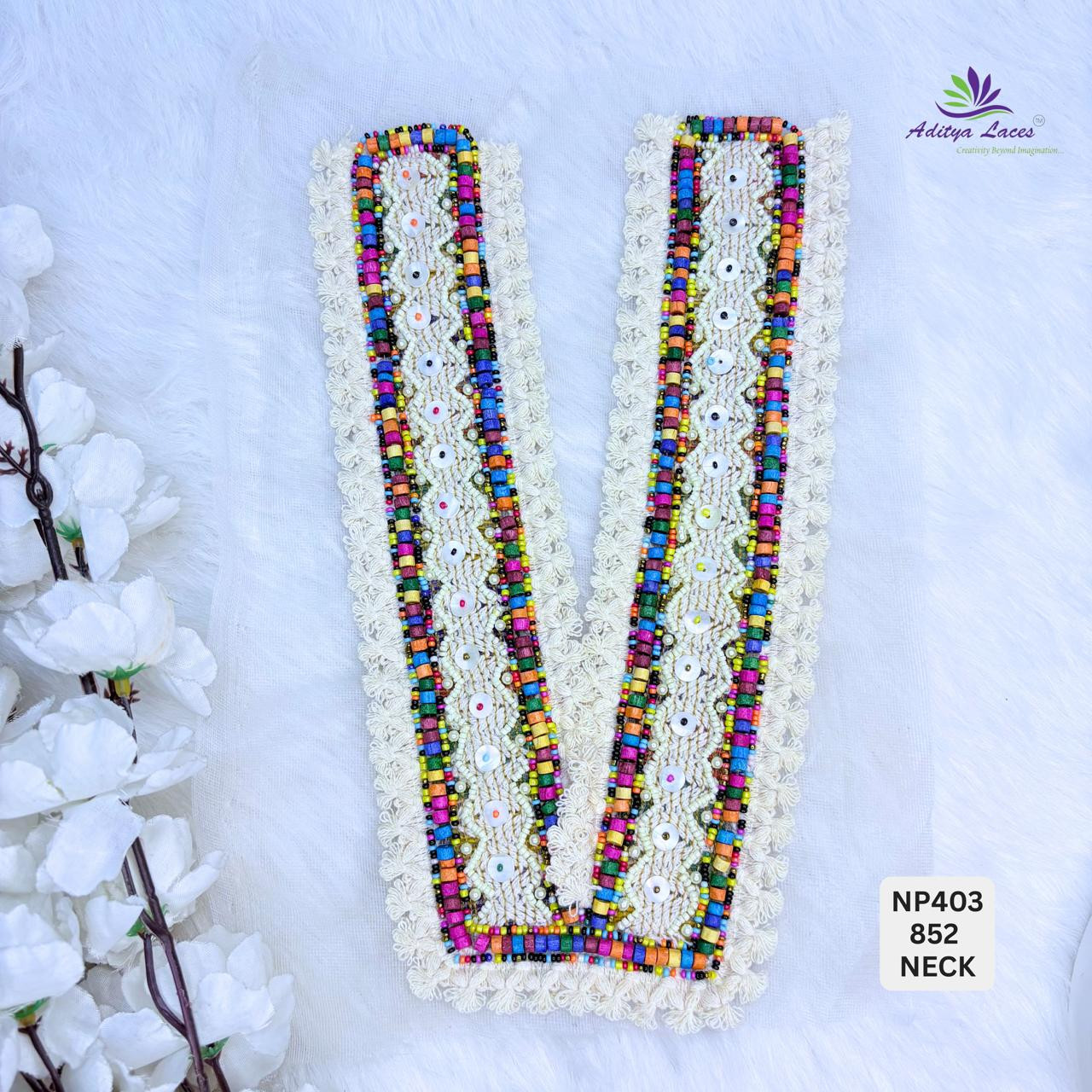 Beads Embroidered Neck Lace Trim with Crystal Detailing Designer Bridal Ethnic Fashion Neckline