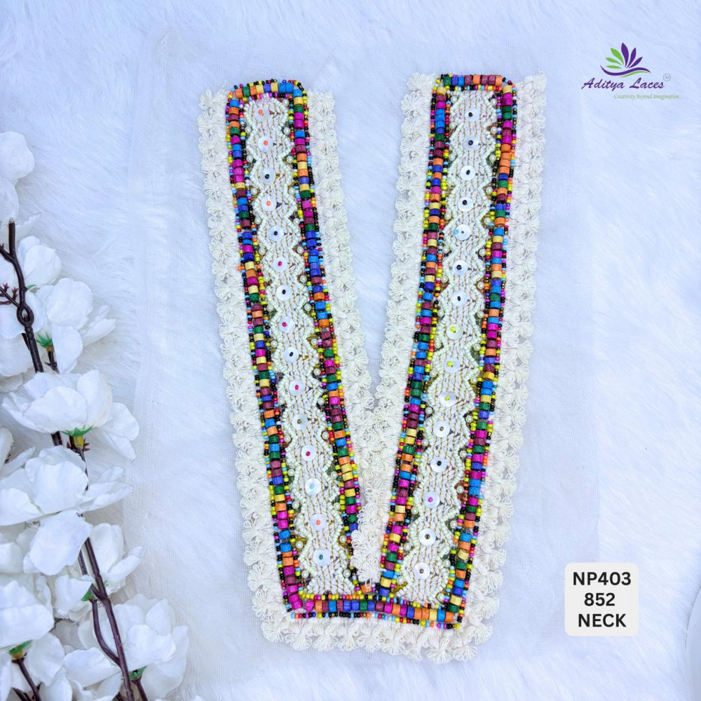 Image of Beads Embroidered Neck Lace Trim with Crystal Detailing | Designer Bridal &amp; Ethnic Fashion (Neckline)
