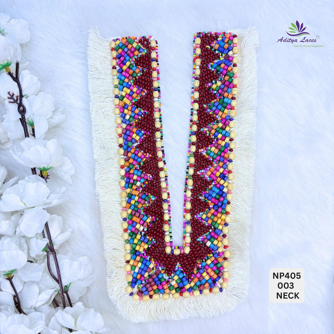 Premium Designer Neck Lace Patch with Multicolor Beads Fringe Border Bridal Neckline Trim Ethnic Wear Garment Accessories