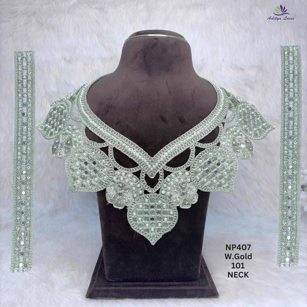 Designer Heavy V-Neck Pearl Beaded Neck Patch with Mirror Lattice Floral Motifs Side Panels for Bridal Blouse Saree Ethnic Wear
