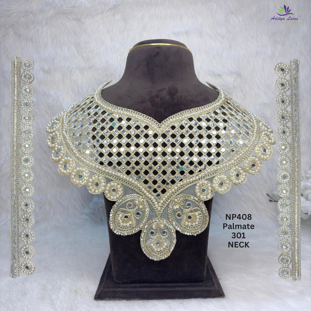 Designer Heavy Pearl Beaded Mesh Neck Patch with Pendants Side Panels for Saree Blouse Bridal Wear