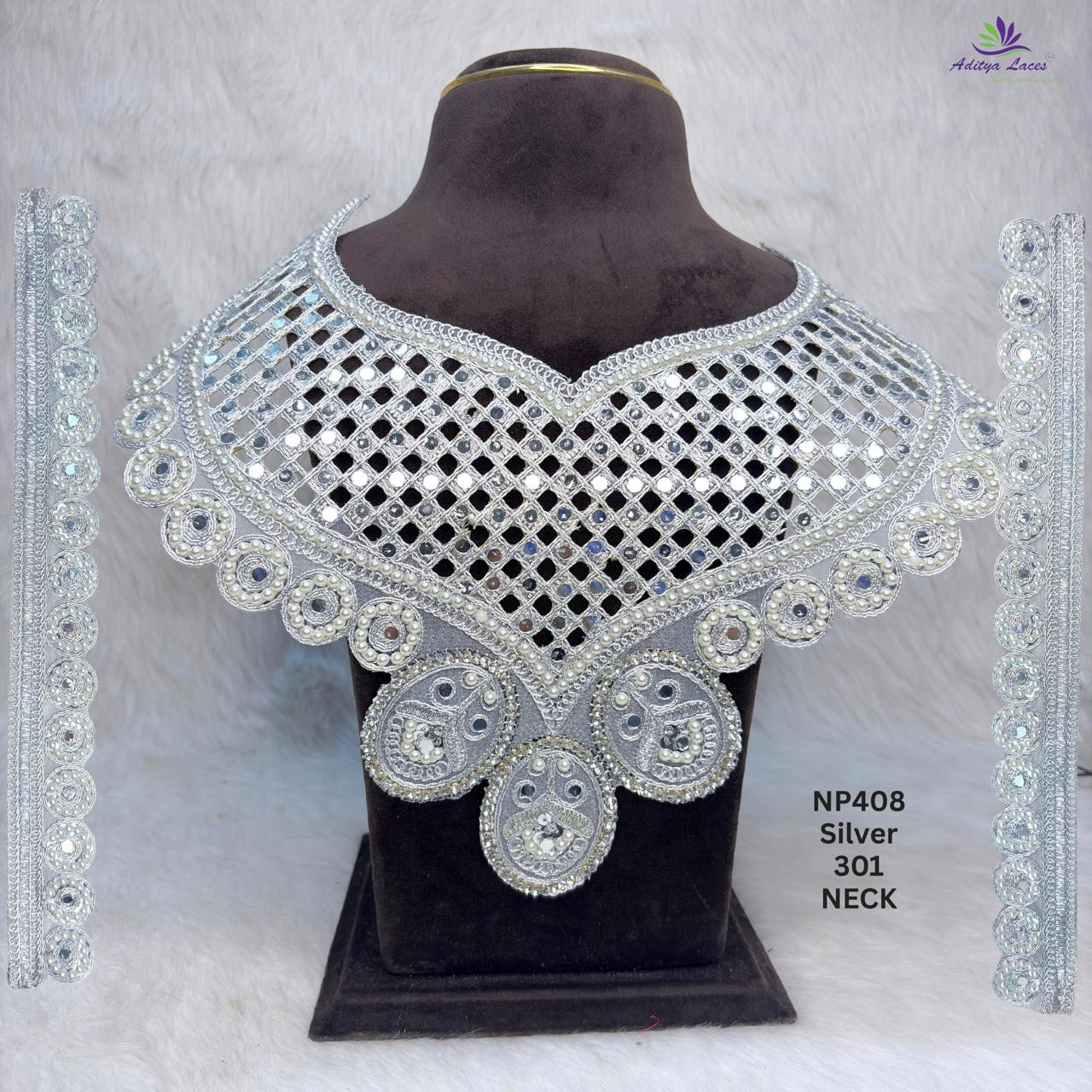 Designer Heavy Pearl Beaded Mesh Neck Patch with Pendants Side Panels for Saree Blouse Bridal Wear