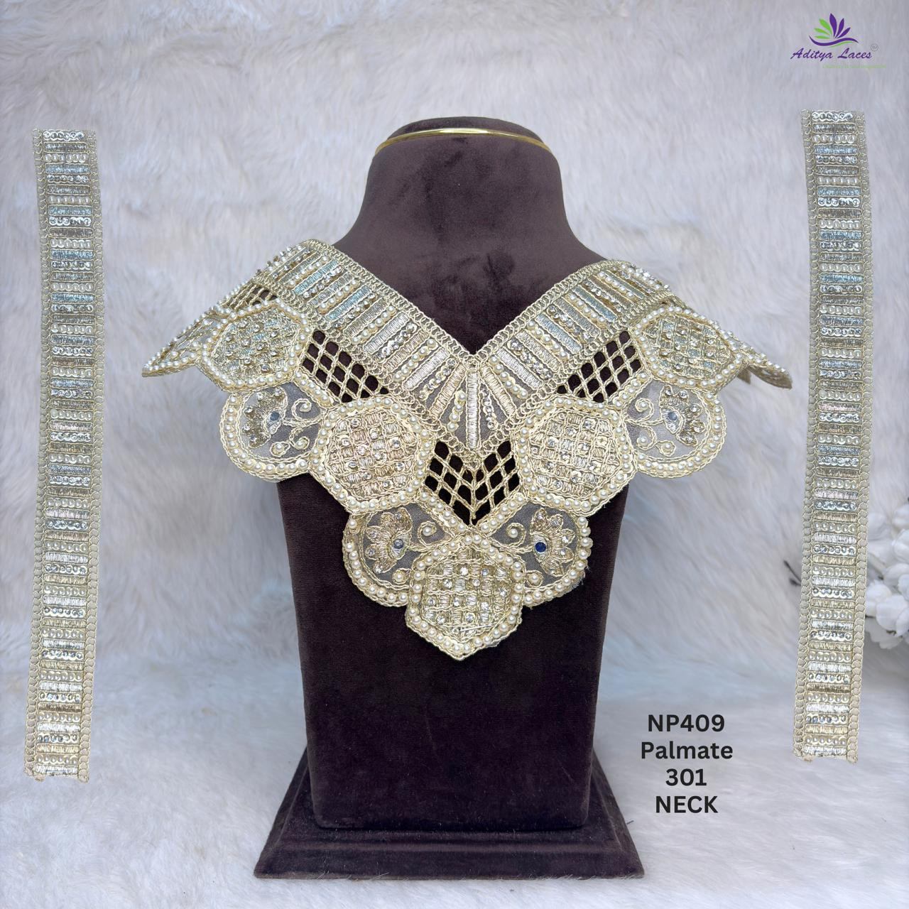 Designer Heavy Beaded Scalloped V-Neck Patch with Side Panels for Saree Blouse Bridal Wear Luxury Ethnic Fashion Trim
