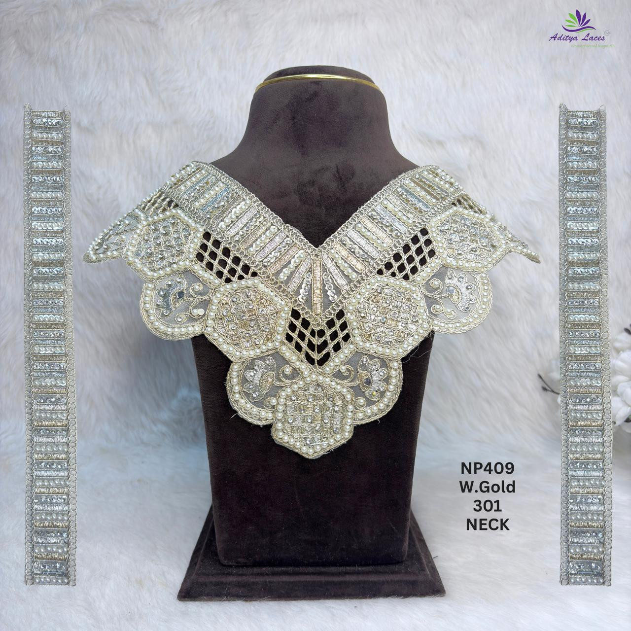 Designer Heavy Beaded Scalloped V-Neck Patch with Side Panels for Saree Blouse Bridal Wear Luxury Ethnic Fashion Trim