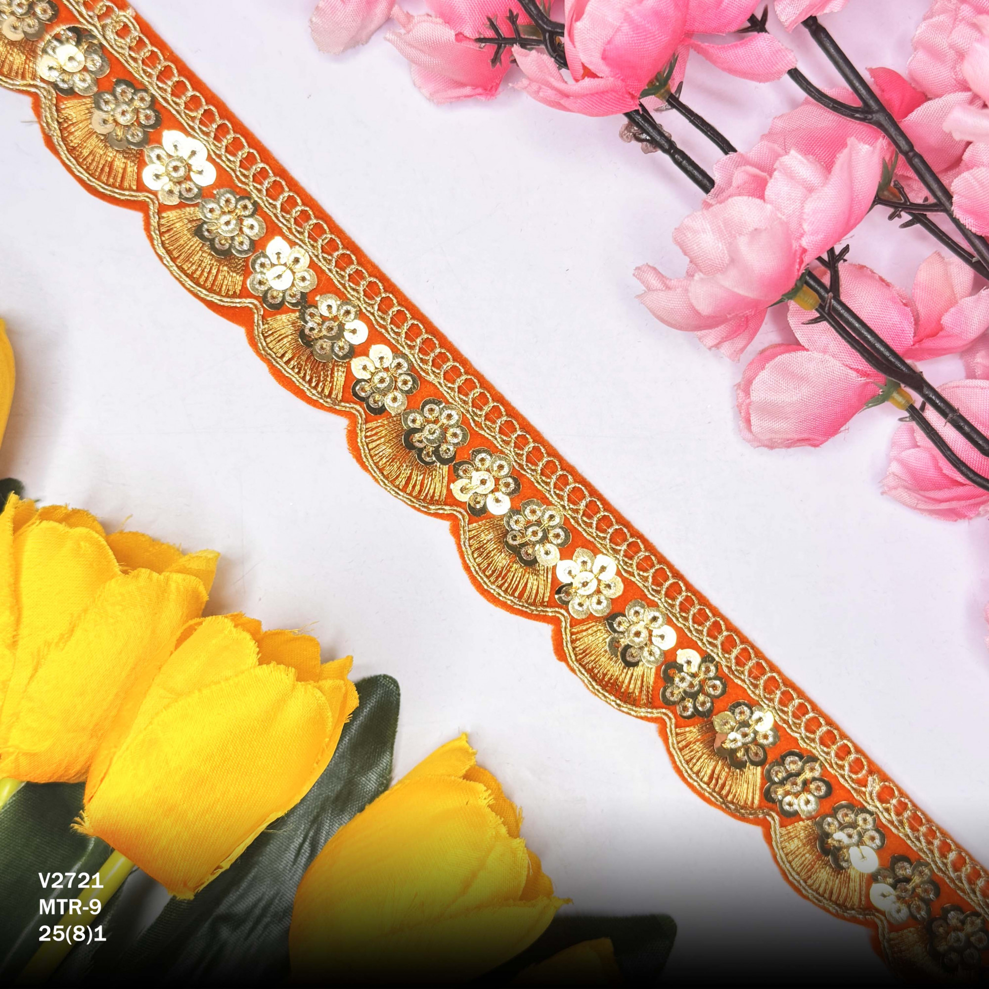 Fancy Velvet Lace Border Trim for Saree Lehenga Bridal Wear