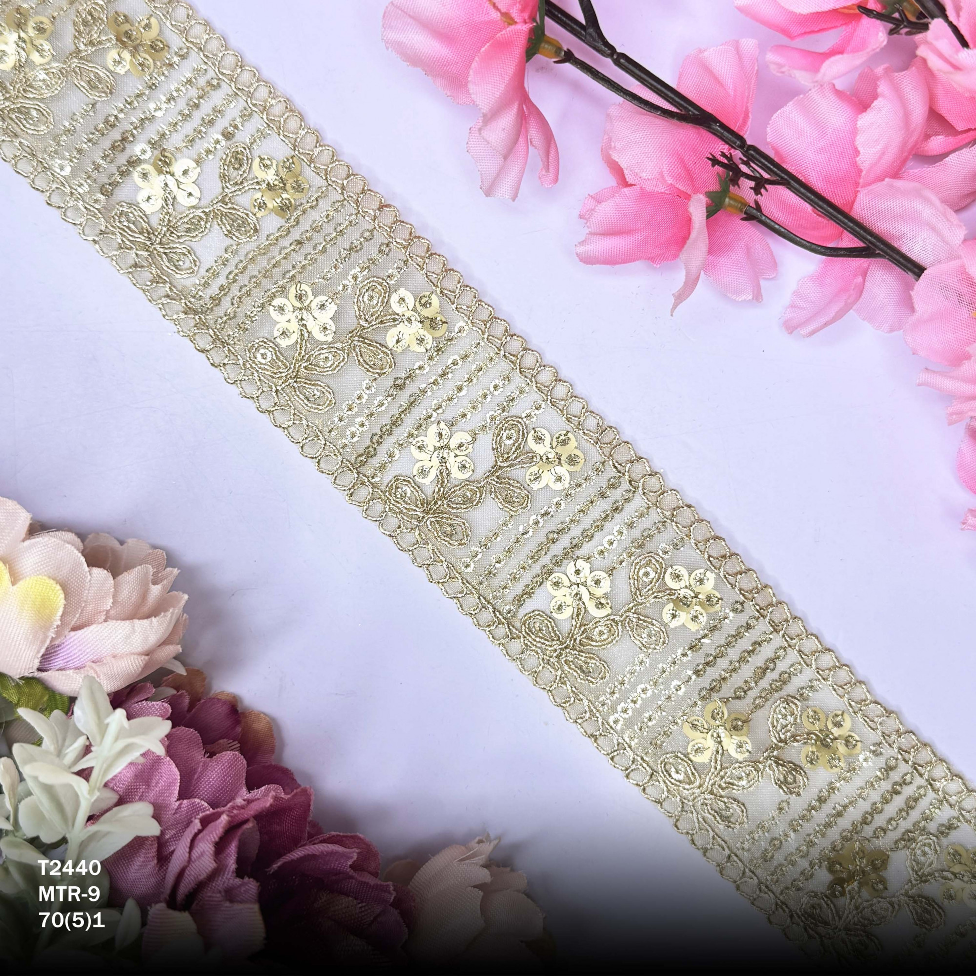 Pearl Copper Gold Embroidery Lace Trim for Saree Garments