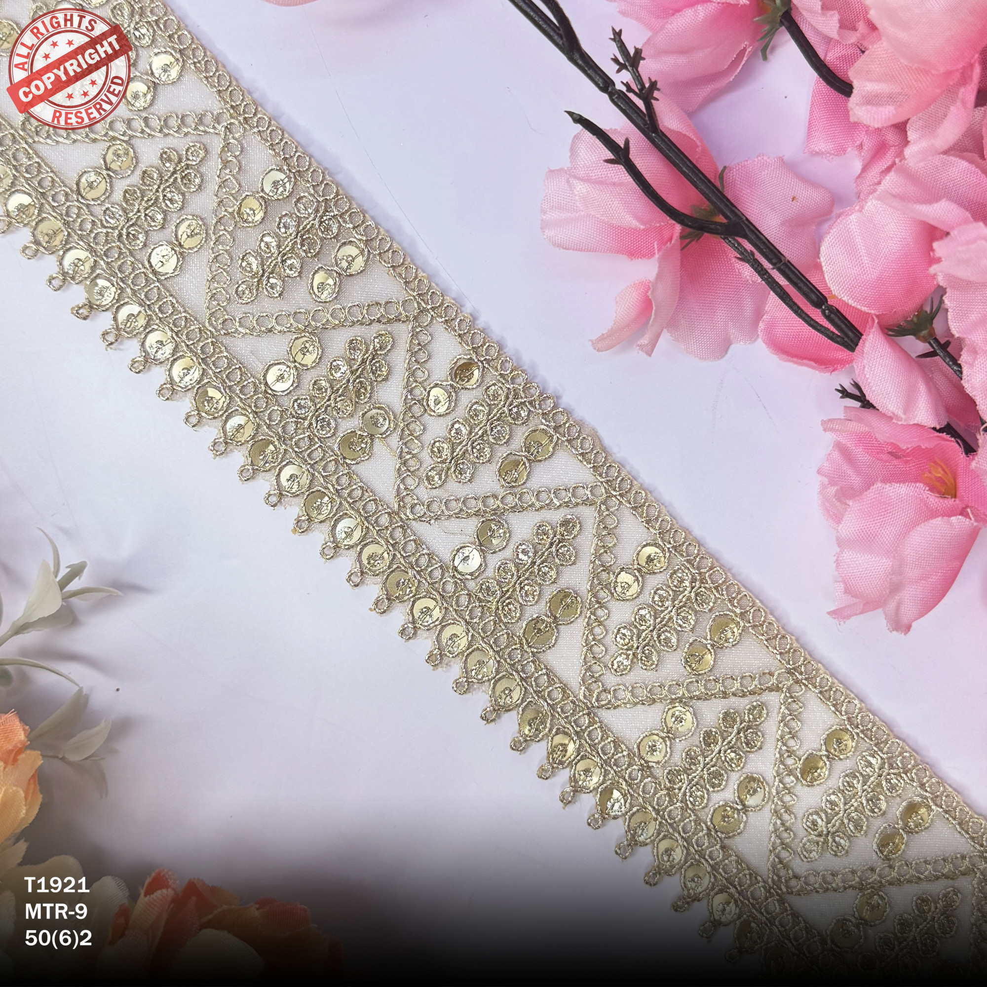 Designer Copper Gold Embroidery Lace Trim for Saree Garments