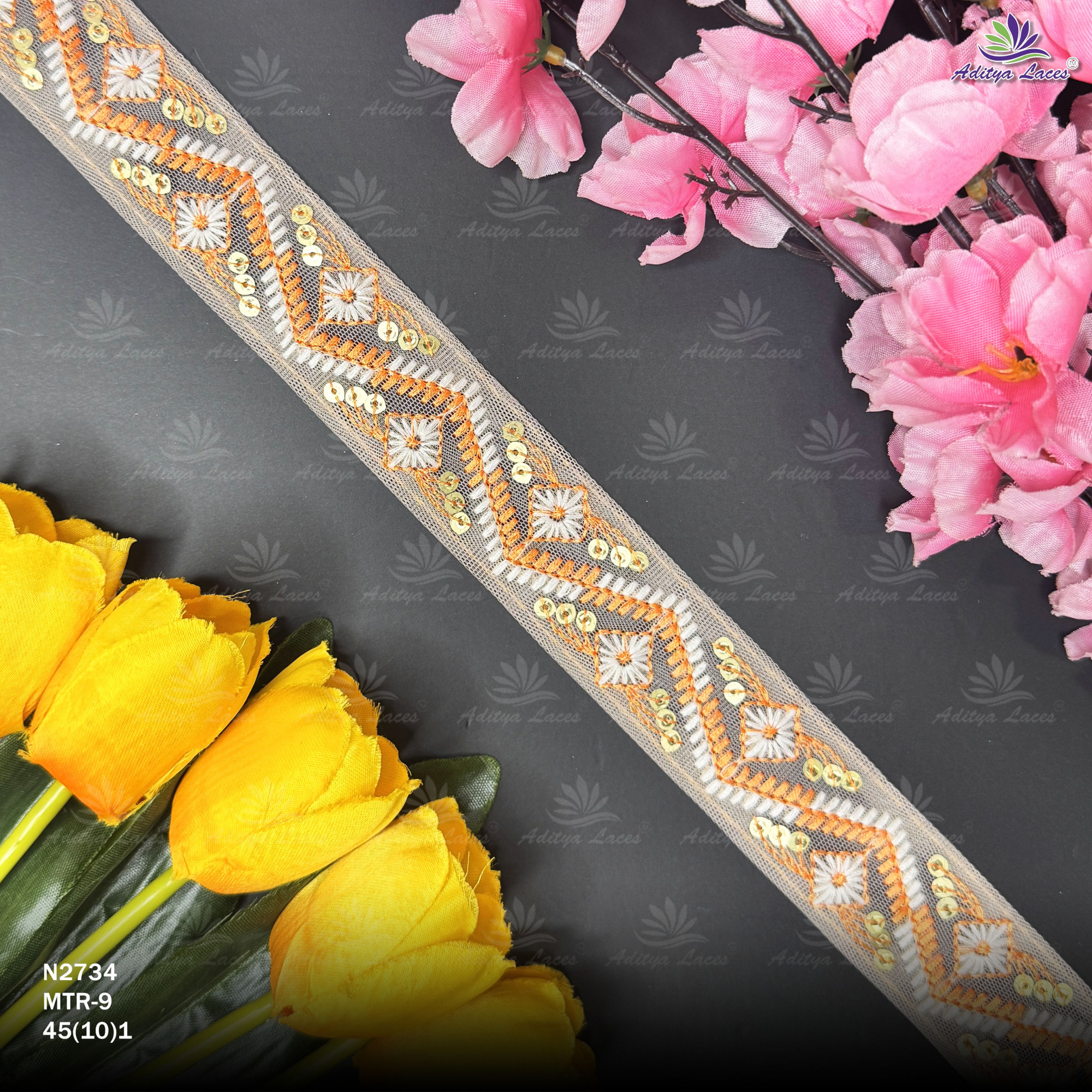 Decorative Embroidered Net Lace Border for Saree Bridal Wear