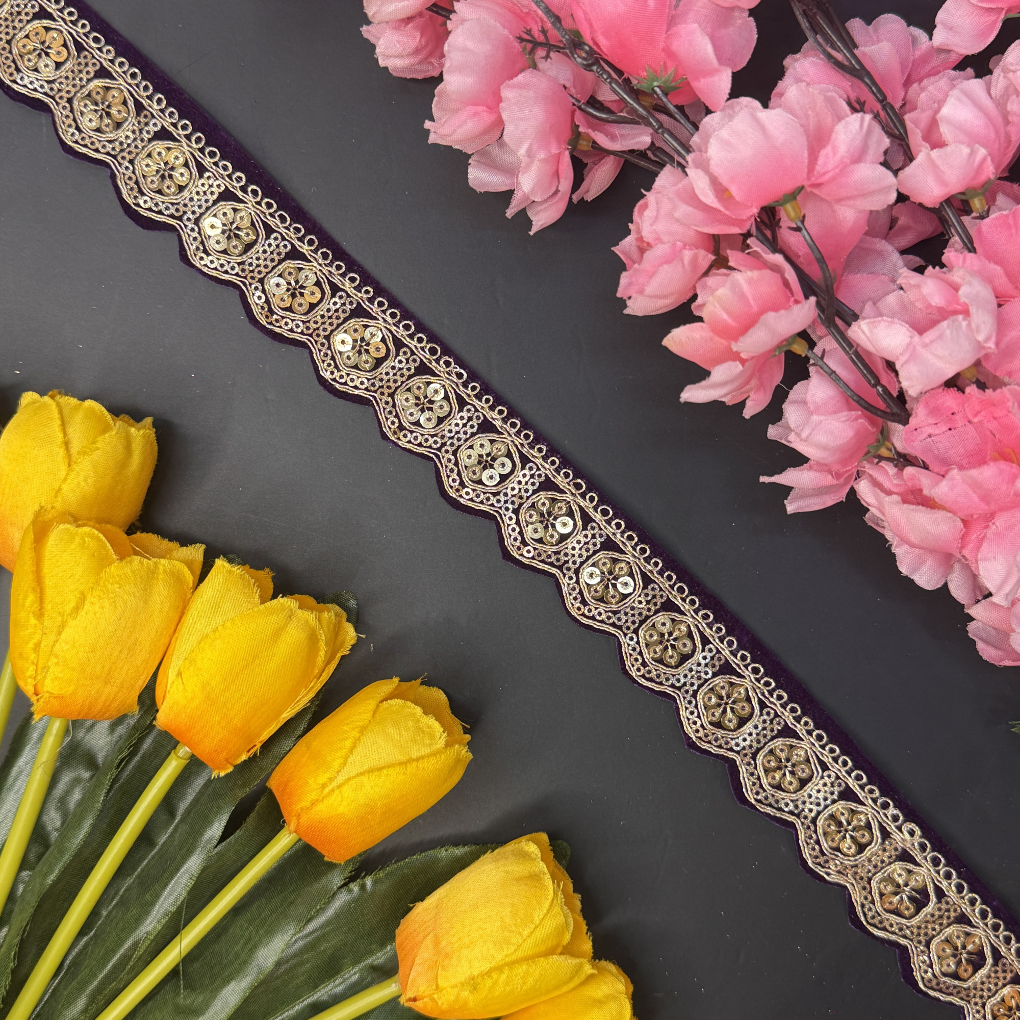 Decorative Velvet Lace Border Trim for Saree Lehenga Bridal Wear