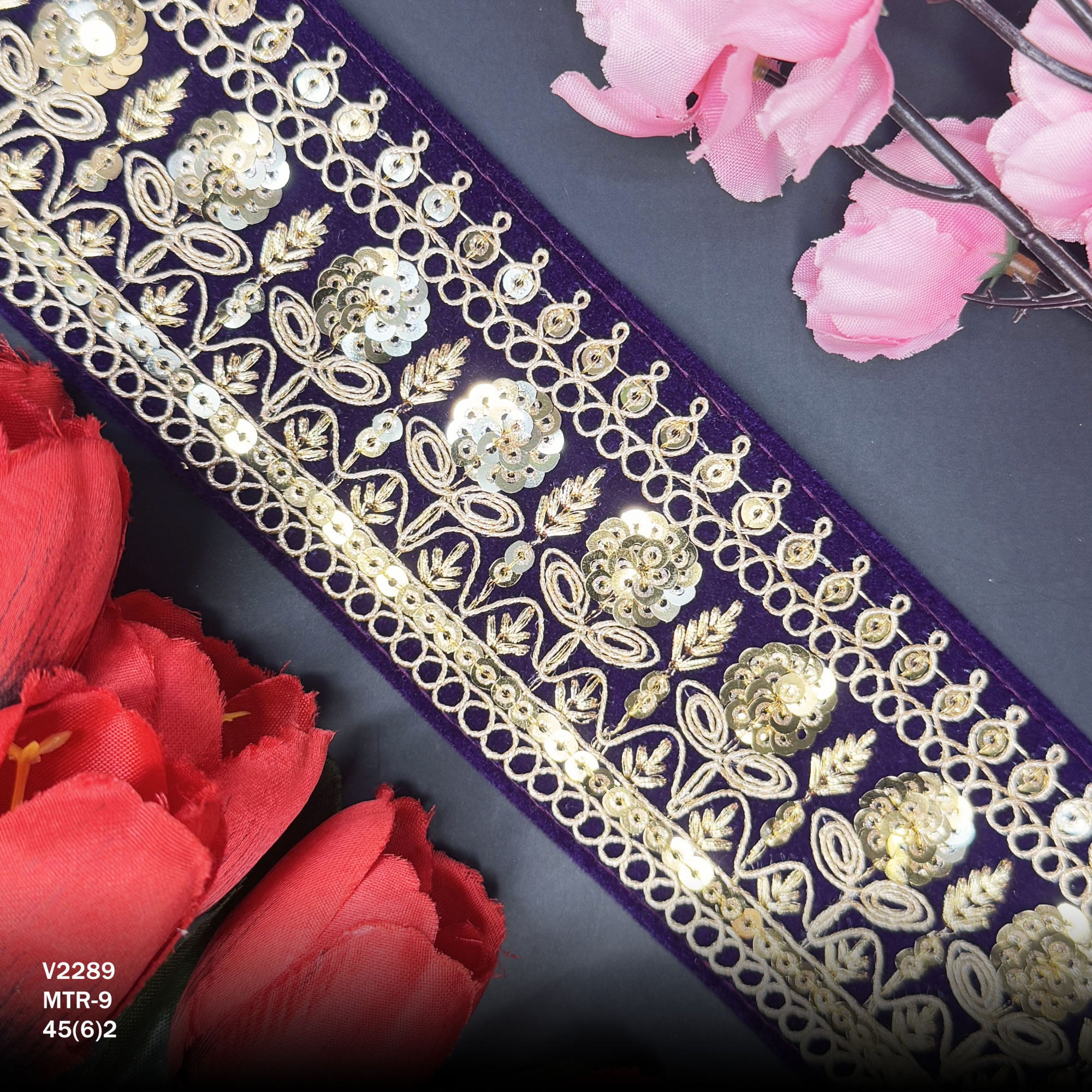 Elegant Velvet Lace Border Trim for Saree Lehenga Bridal Wear
