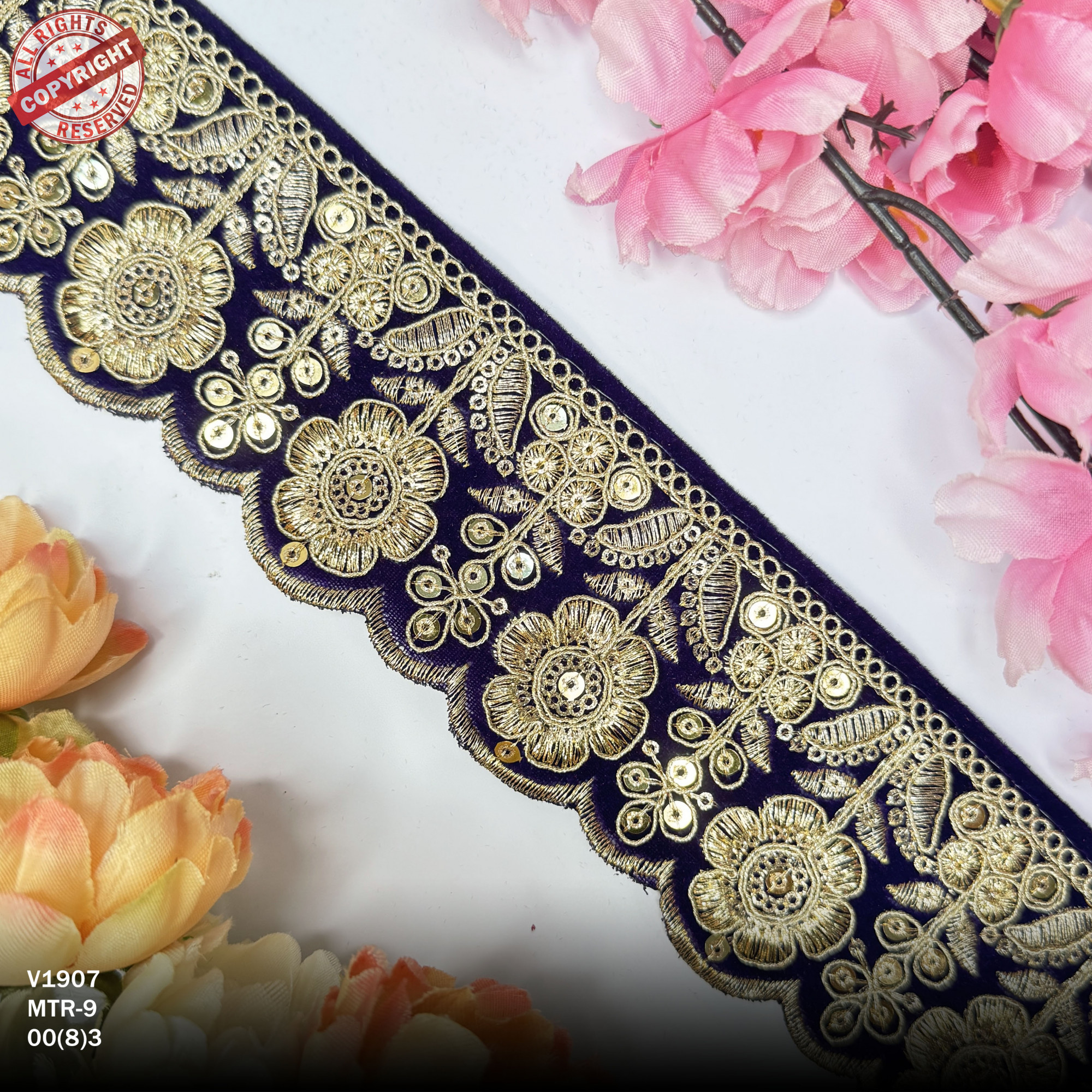Designer Velvet Lace Border Trim for Saree Lehenga Bridal Wear