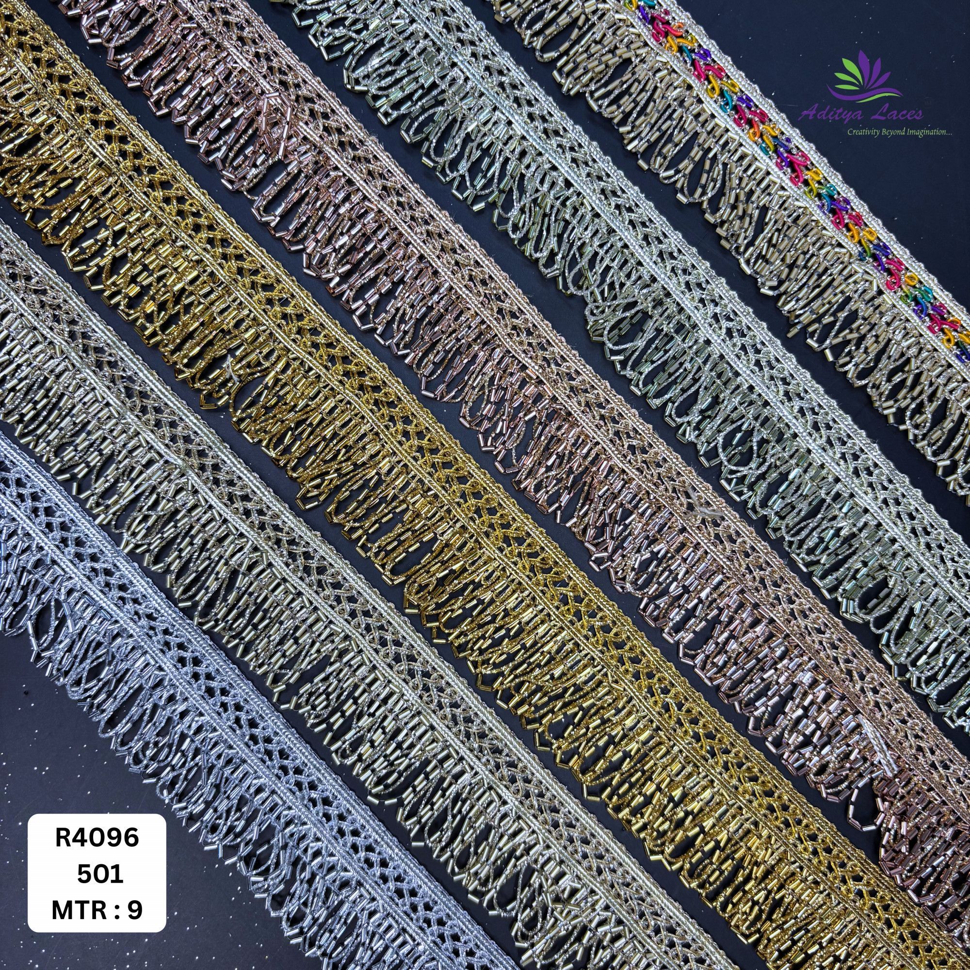 Premium Multicolor Glitter Readymade Lace Trim Designer Saree Border Bridal Decorative Lace for Ethnic Fashion Wholesale Supplier