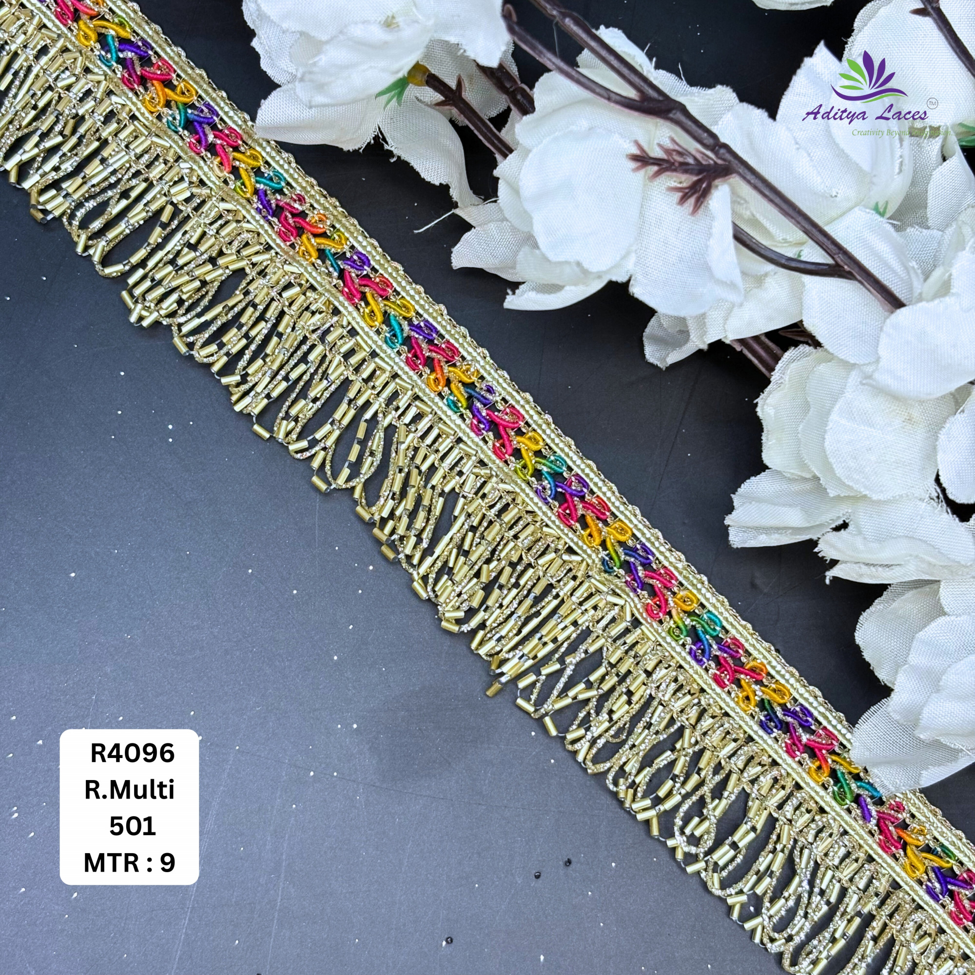 Premium Multicolor Glitter Readymade Lace Trim Designer Saree Border Bridal Decorative Lace for Ethnic Fashion Wholesale Supplier