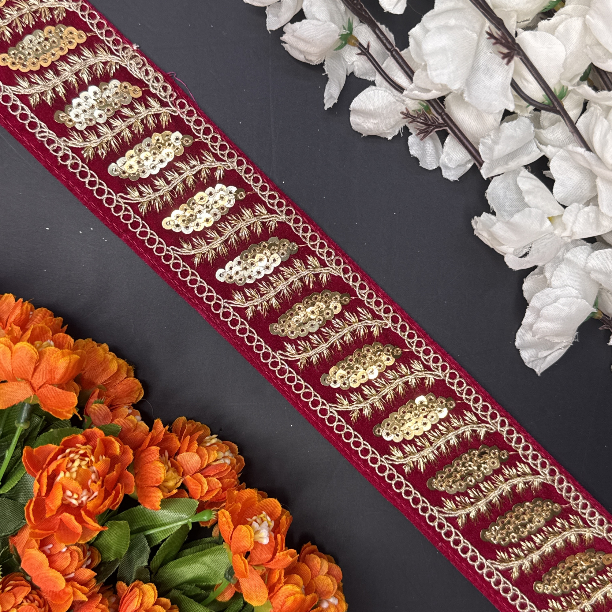 Decorative Velvet Lace Border Trim for Saree Lehenga Bridal Wear