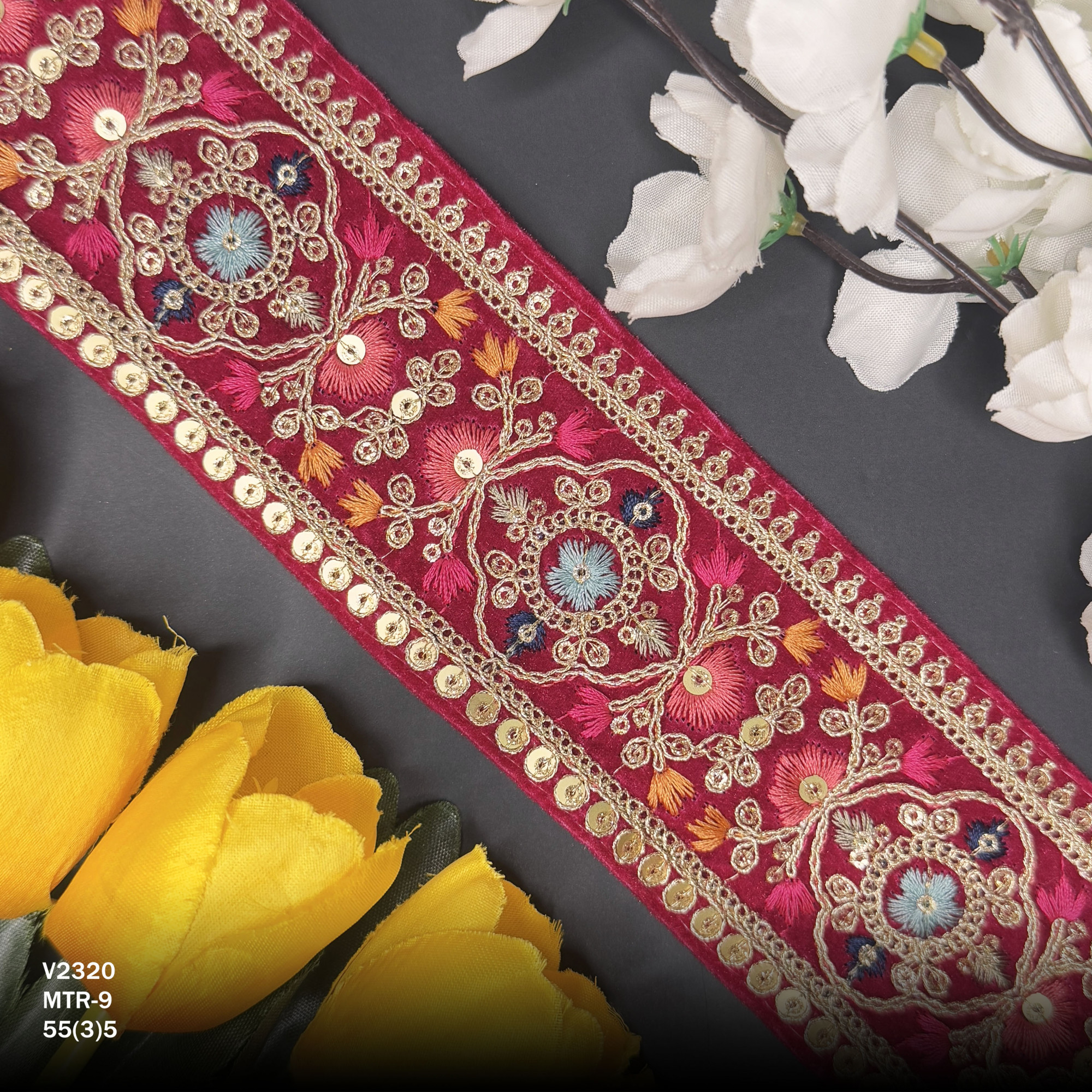 Traditional Velvet Lace Border Trim for Saree Lehenga Bridal Wear