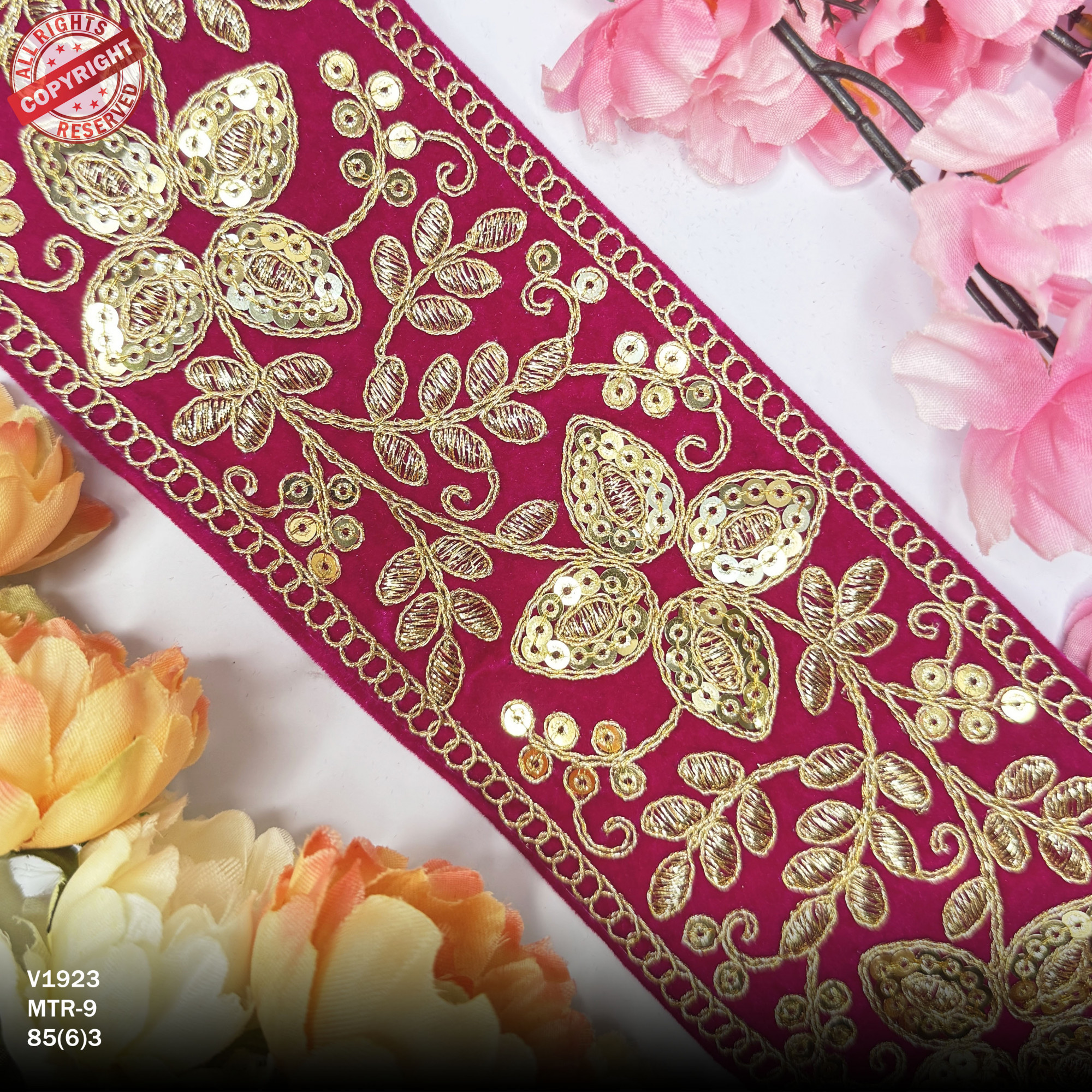 Luxury Velvet Lace Border Trim for Saree Lehenga Bridal Wear
