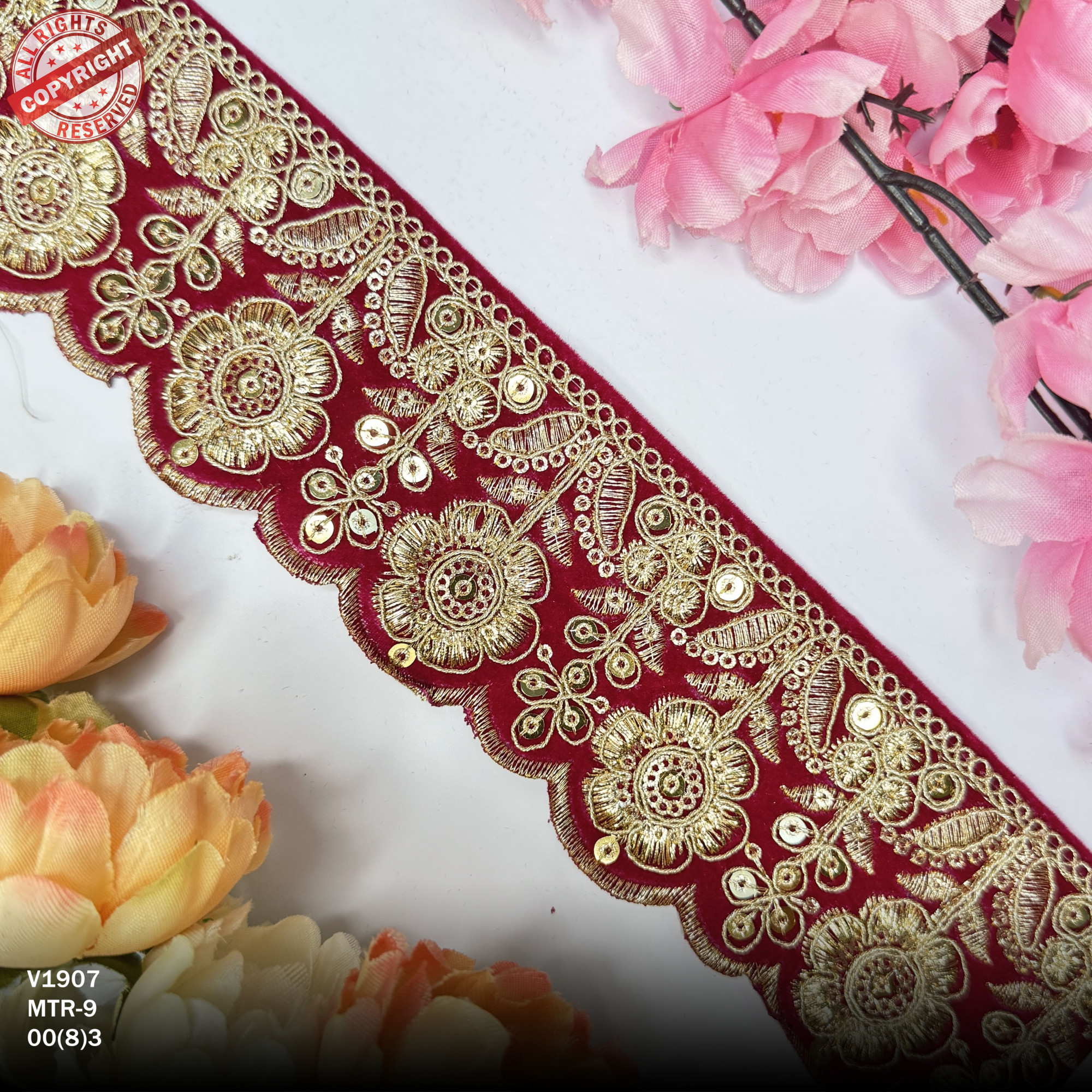 Designer Velvet Lace Border Trim for Saree Lehenga Bridal Wear
