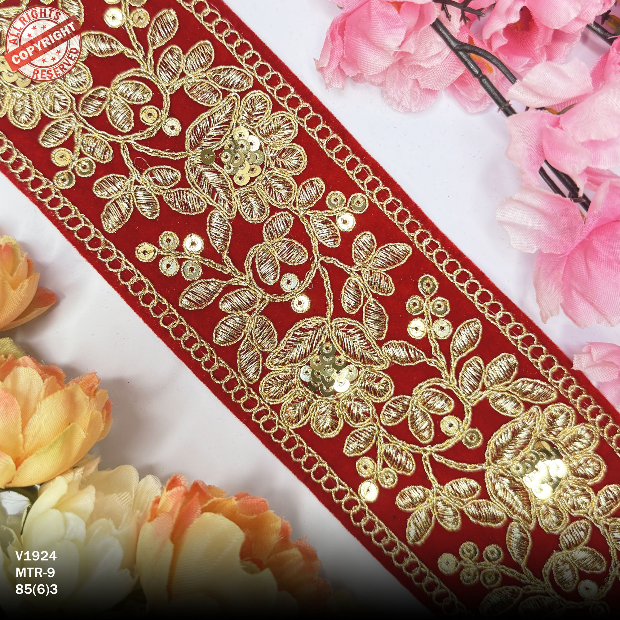 Decorative Velvet Lace Border Trim for Saree Lehenga Bridal Wear