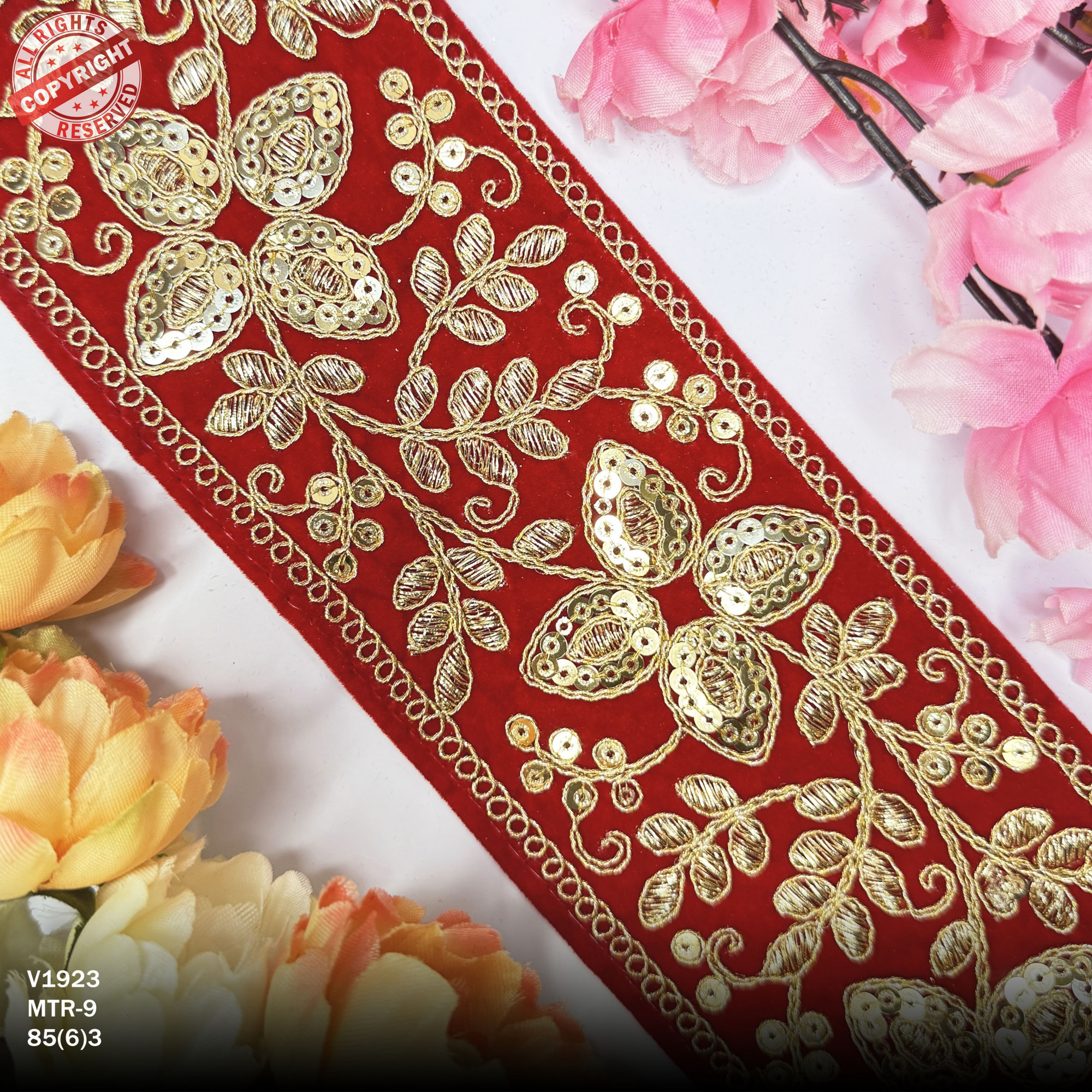 Luxury Velvet Lace Border Trim for Saree Lehenga Bridal Wear