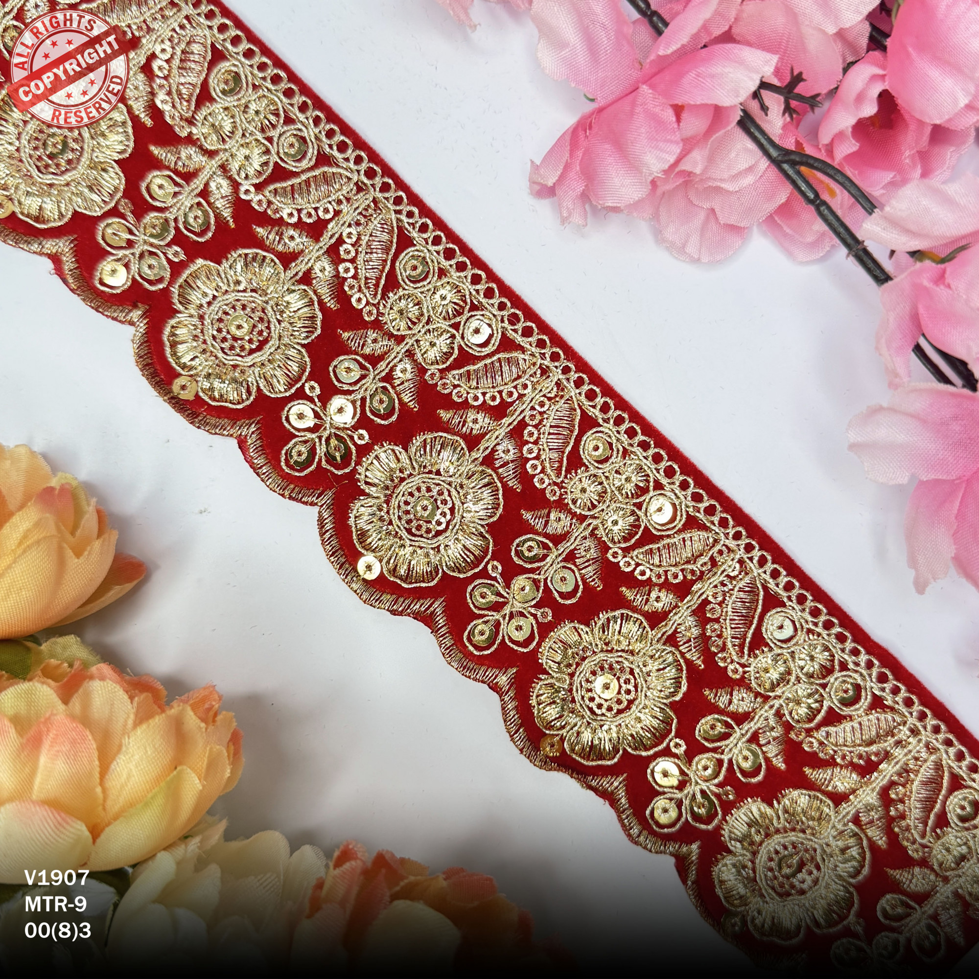 Designer Velvet Lace Border Trim for Saree Lehenga Bridal Wear